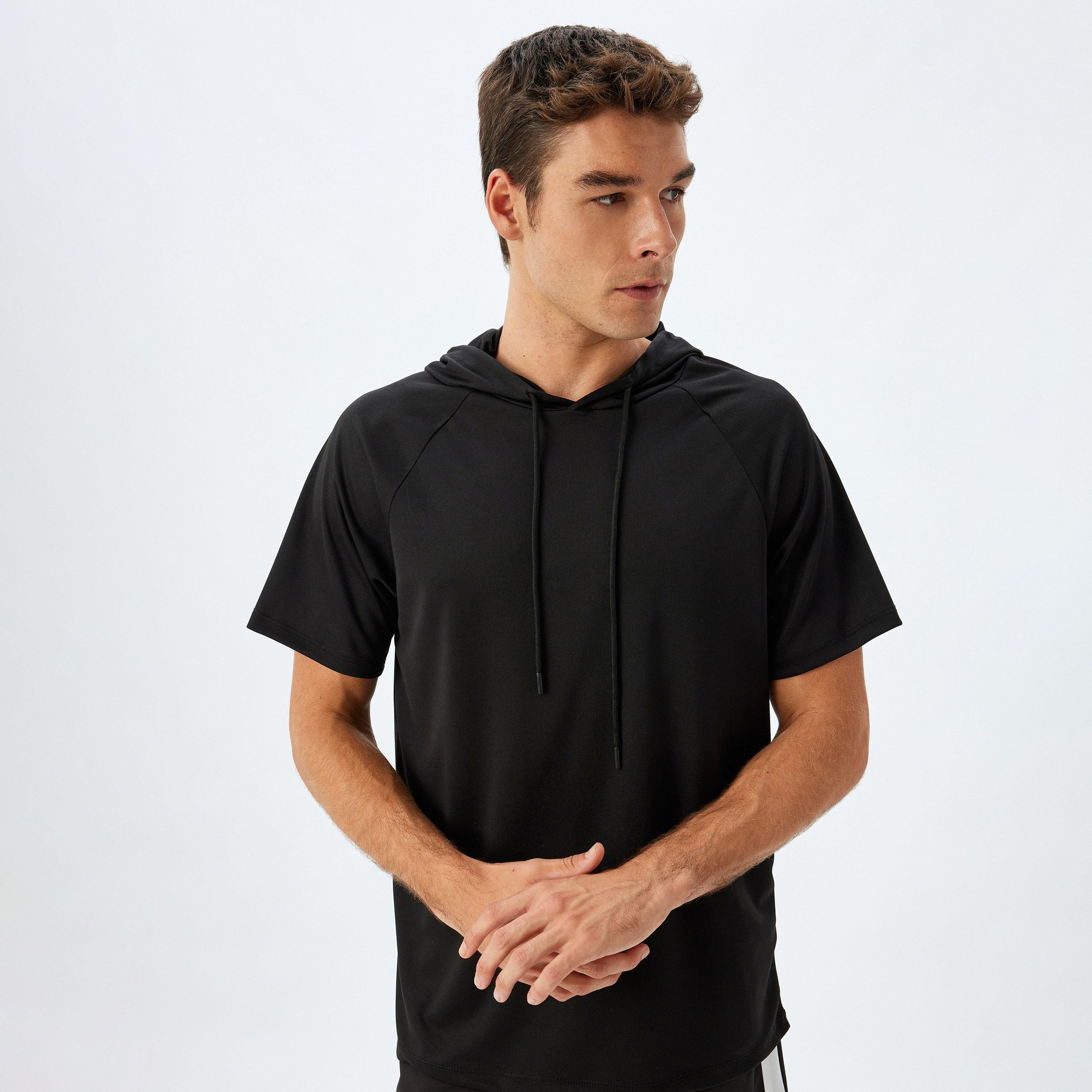 Koton Plain Hooded Neck Short Raglan Sleeves Men's T-Shirt-sports-men-clothing-tshirtsandpolos-image-1