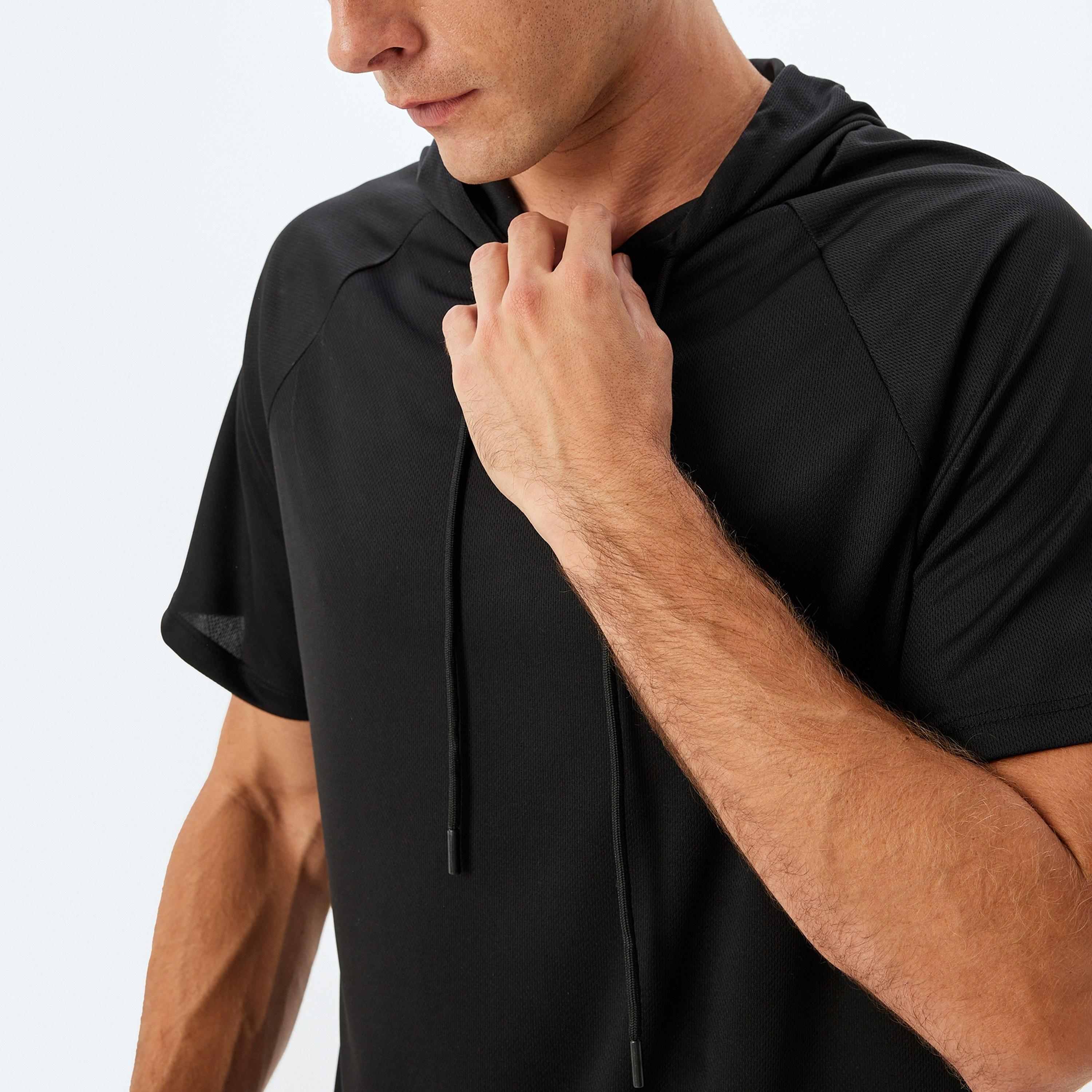 Koton Plain Hooded Neck Short Raglan Sleeves Men's T-Shirt-sports-men-clothing-tshirtsandpolos-image-2