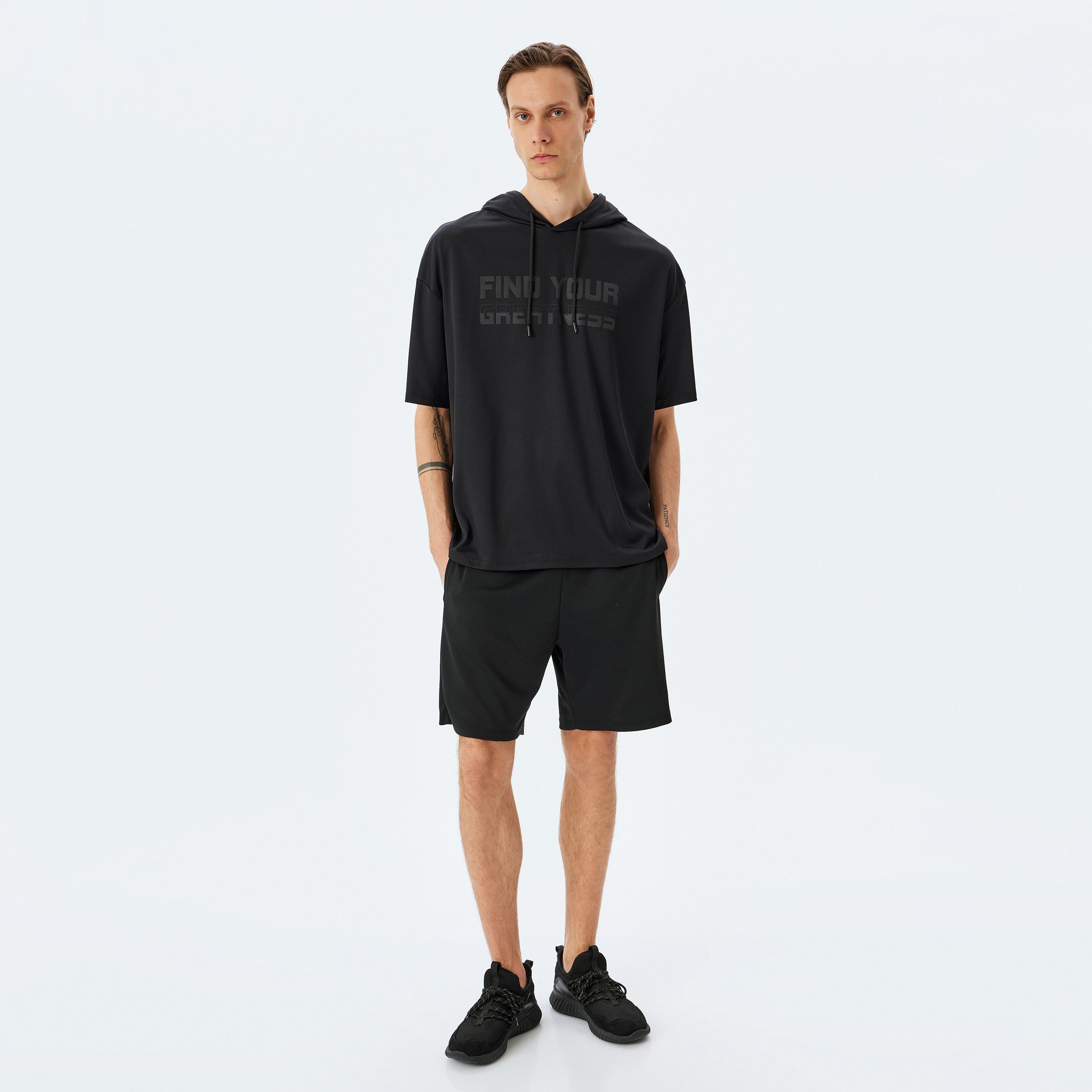 Koton Printed Hooded Neck Short Dropped Sleeves Men's T-Shirt-sports-men-clothing-tshirtsandpolos-image-2