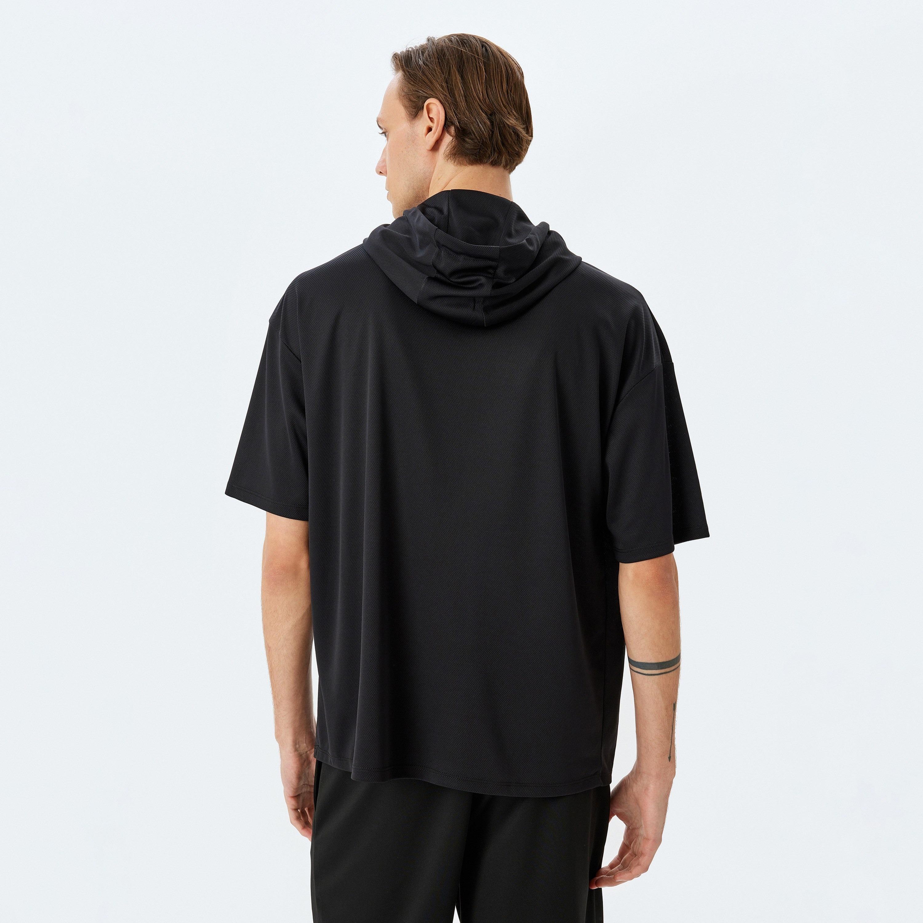Koton Printed Hooded Neck Short Dropped Sleeves Men's T-Shirt-sports-men-clothing-tshirtsandpolos-image-3