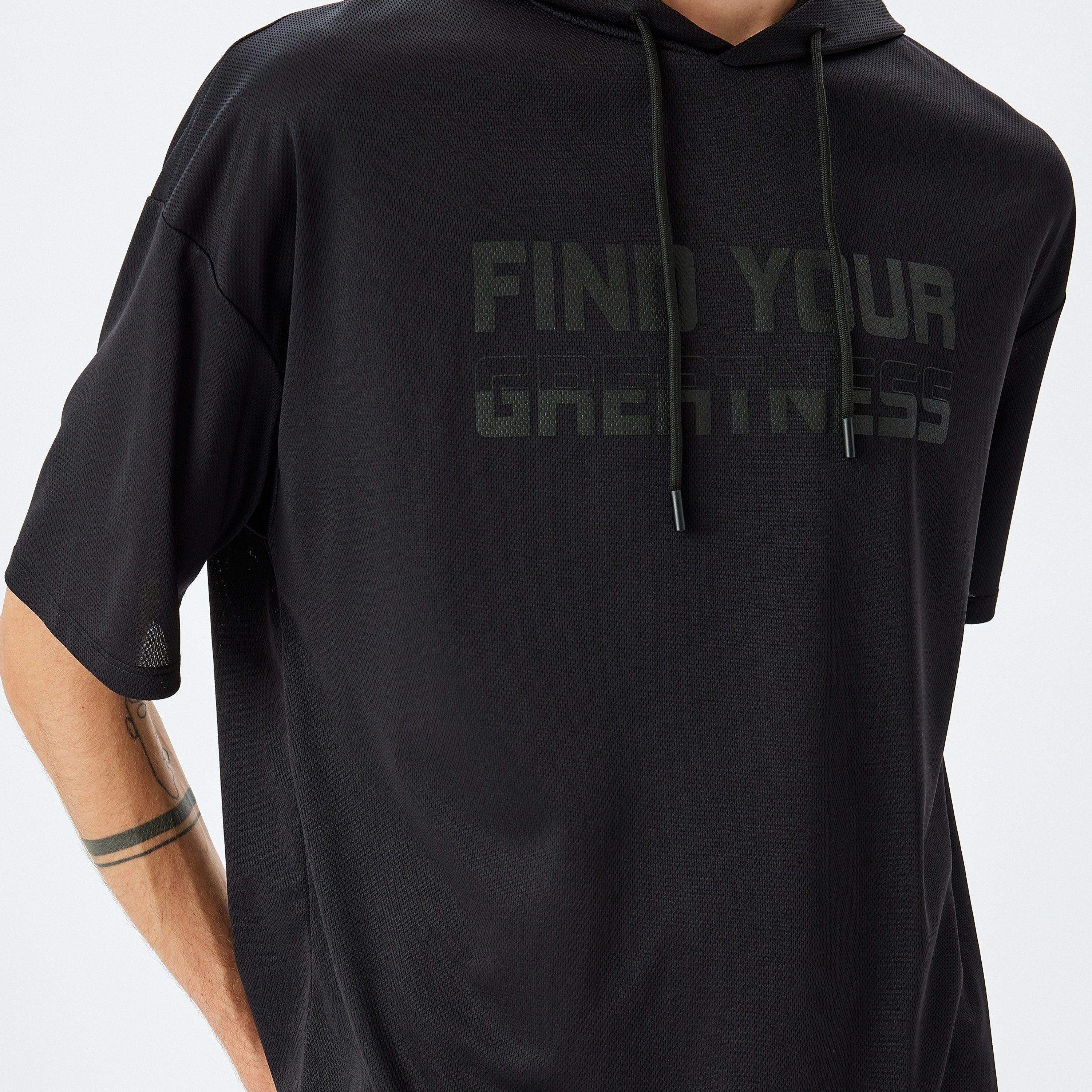 Koton Printed Hooded Neck Short Dropped Sleeves Men's T-Shirt-sports-men-clothing-tshirtsandpolos-image-4