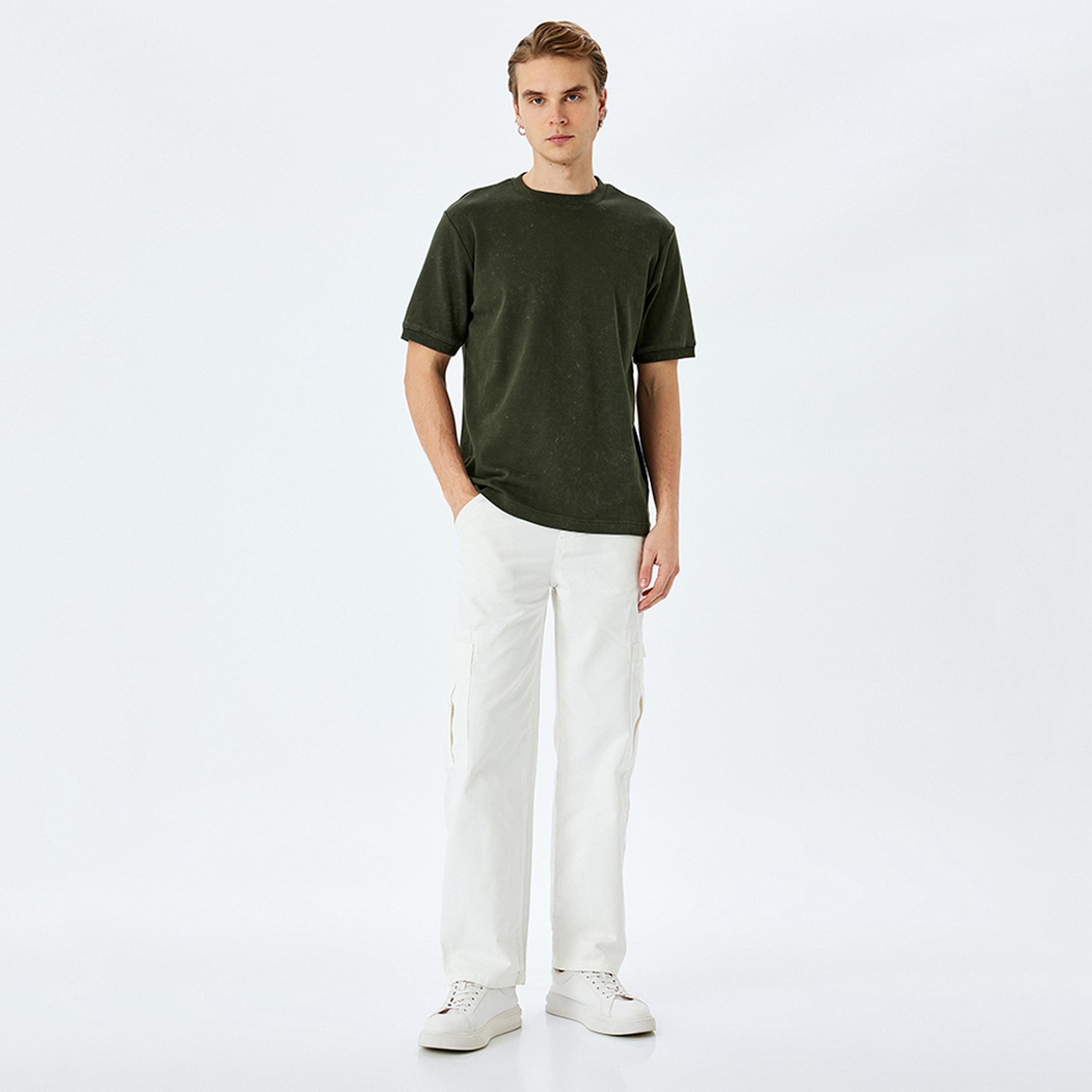 KOTON Vintage Washed Crew Neck Short Sleeves Men's T-Shirt-men-clothing-tshirtsandpolos-tshirts-image-2