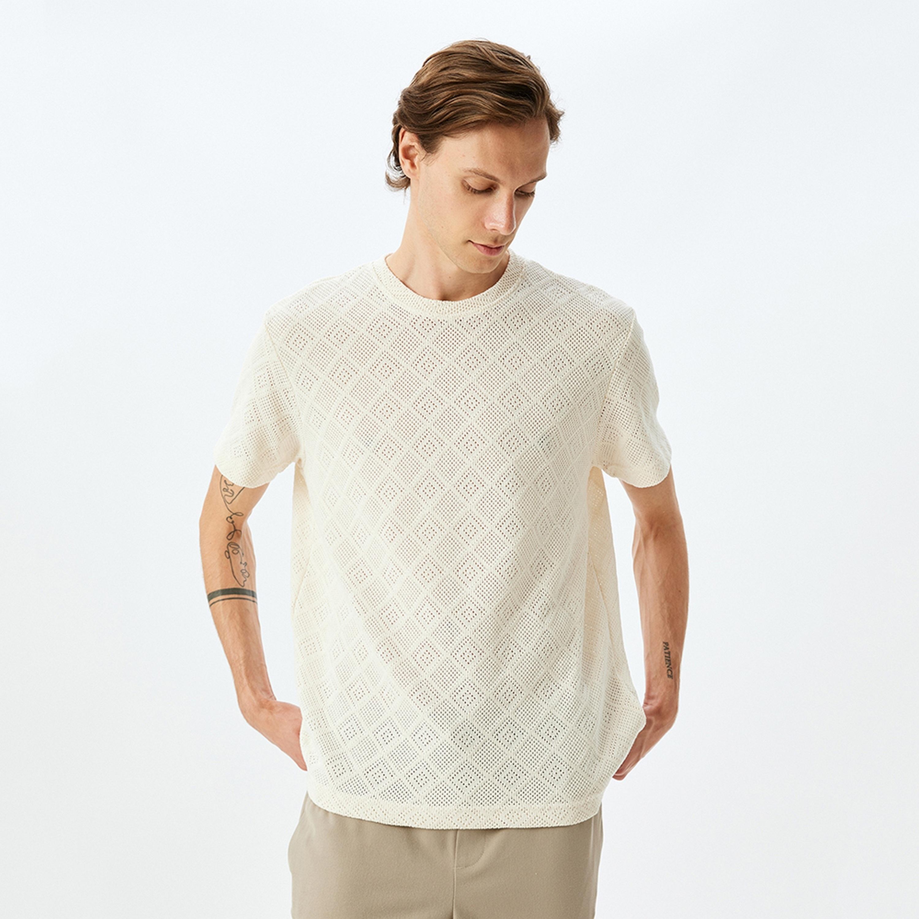 KOTON Geometric Crew Neck Short Sleeves Men's T-Shirt-men-clothing-tshirtsandpolos-tshirts-image-1
