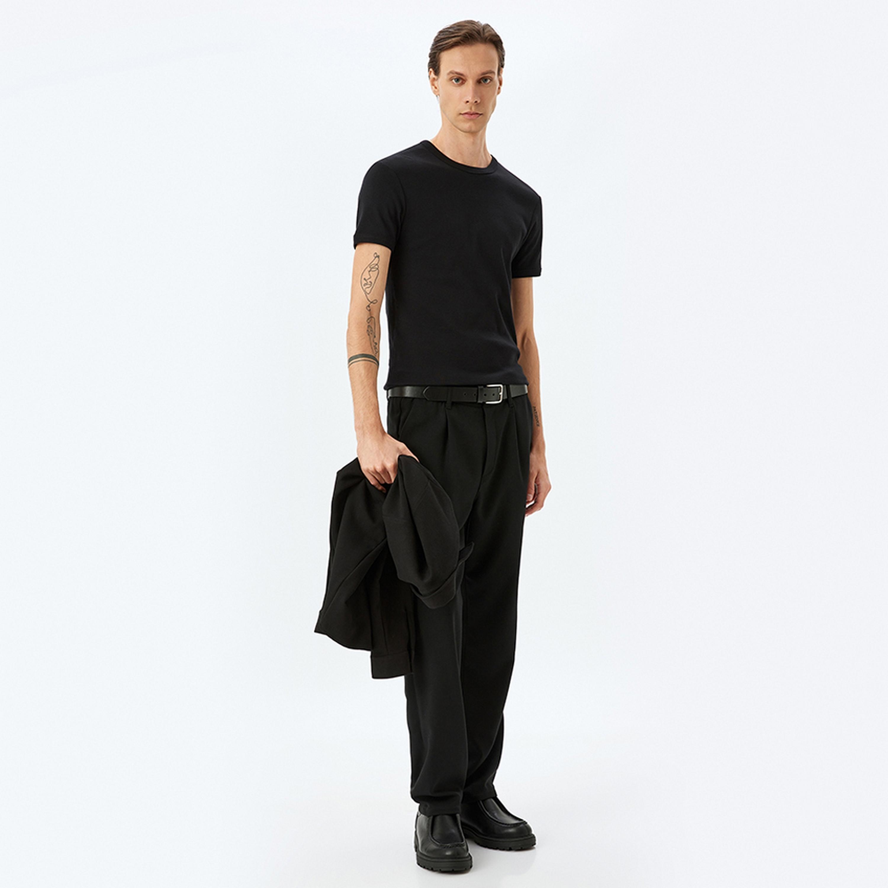 KOTON Plain Crew Neck Short Sleeves Men's T-Shirt-men-clothing-tshirtsandpolos-tshirts-image-2