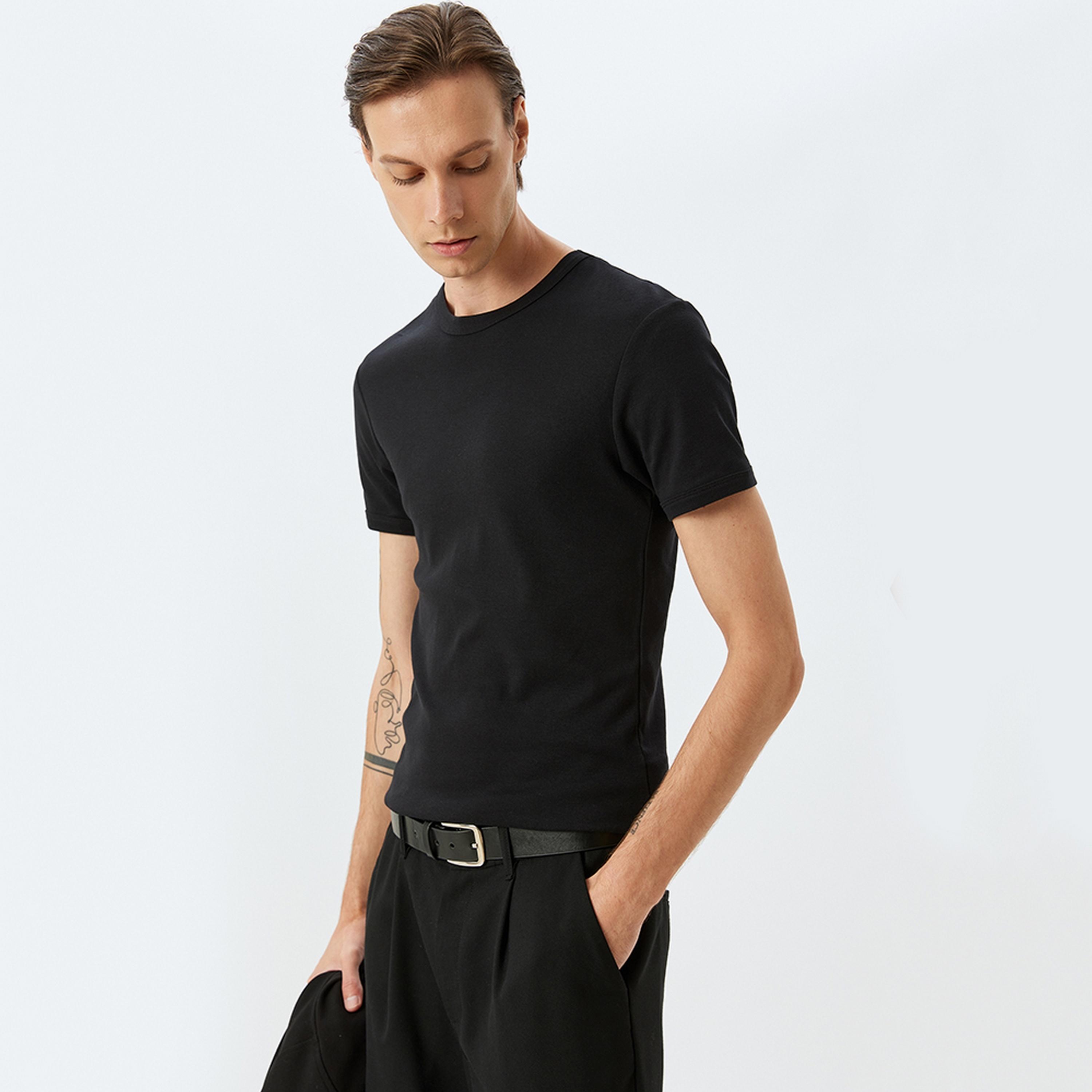 KOTON Plain Crew Neck Short Sleeves Men's T-Shirt-men-clothing-tshirtsandpolos-tshirts-image-5