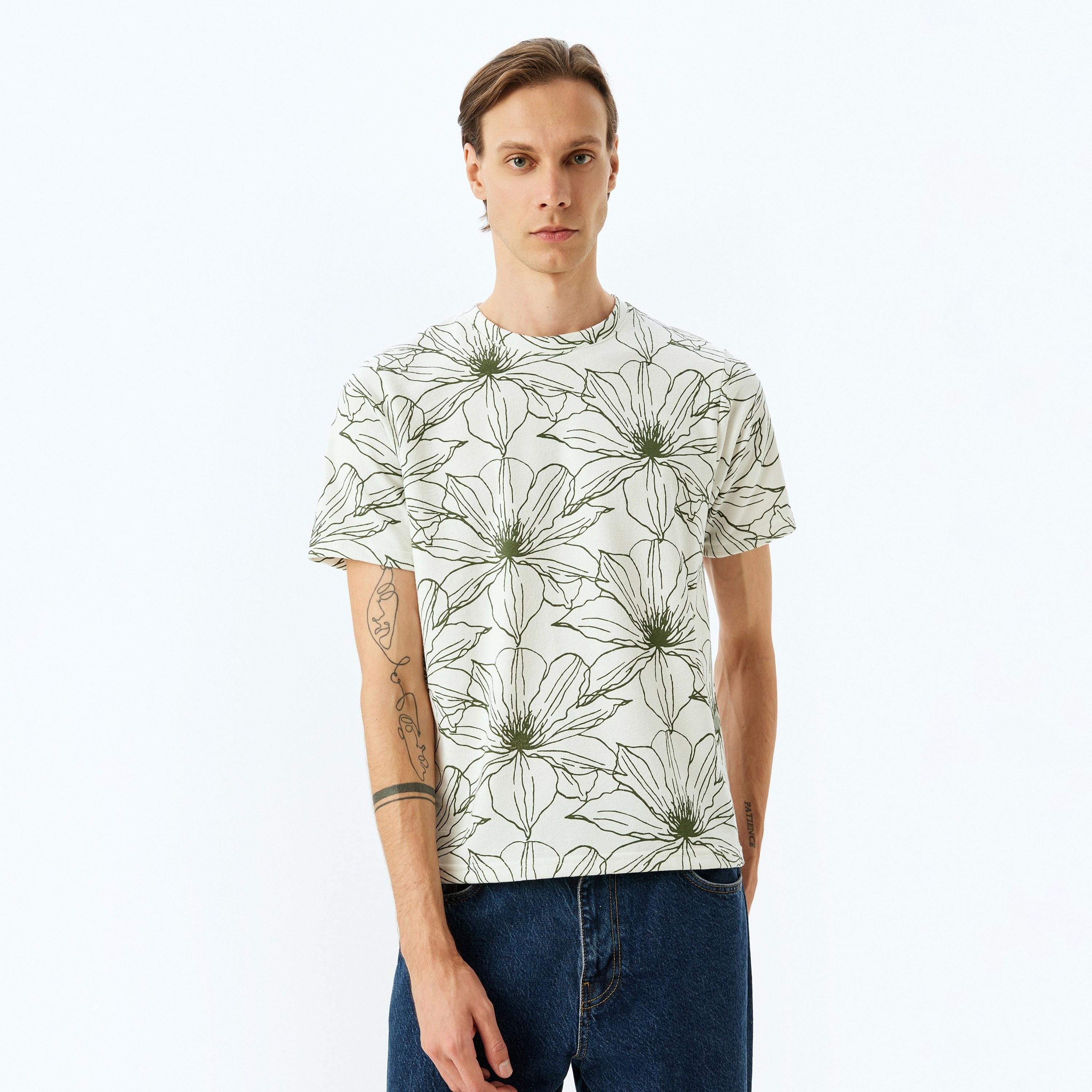 Koton Floral Crew Neck Short Sleeves Men's T-Shirt-men-clothing-tshirtsandpolos-tshirts-image-1