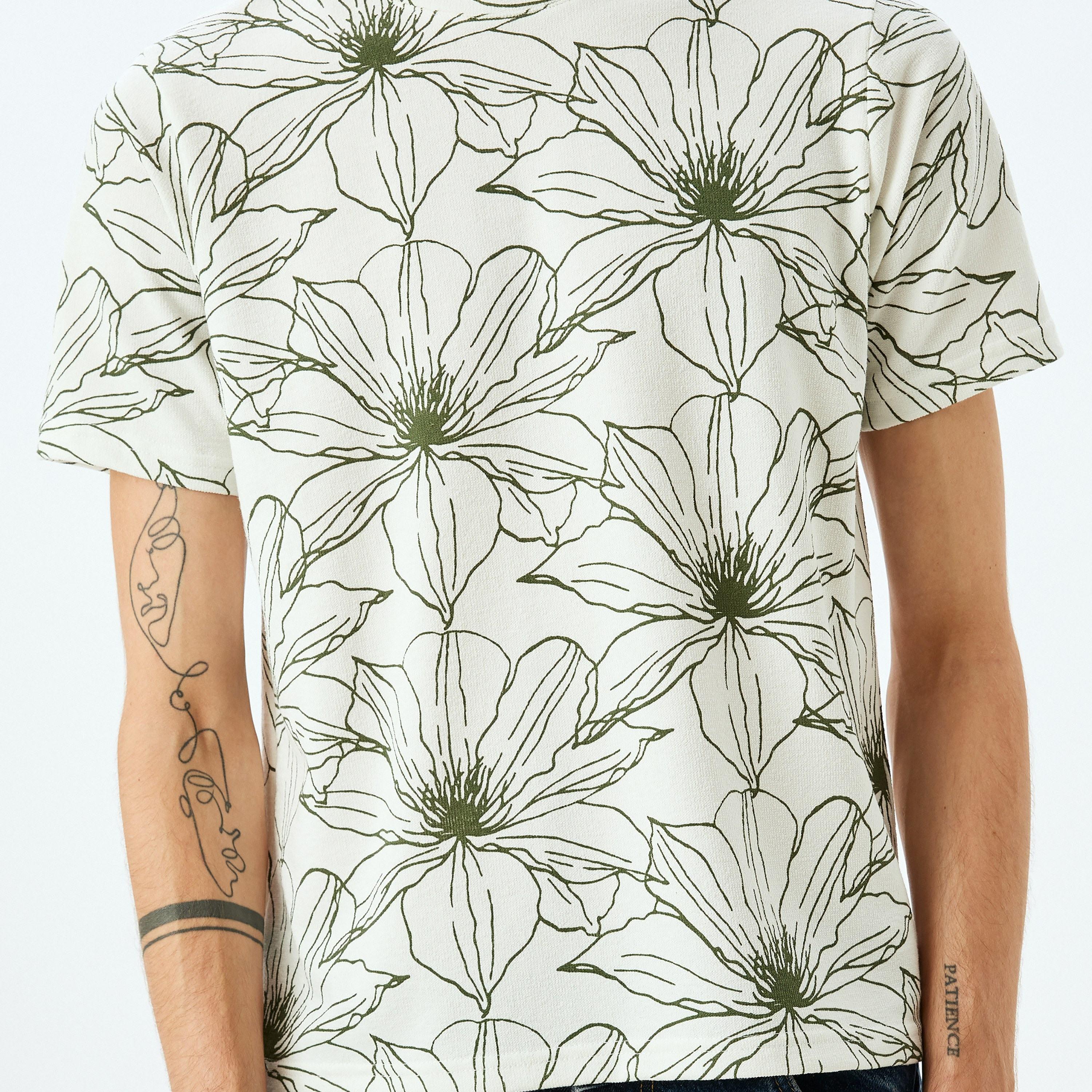 Koton Floral Crew Neck Short Sleeves Men's T-Shirt-men-clothing-tshirtsandpolos-tshirts-image-3
