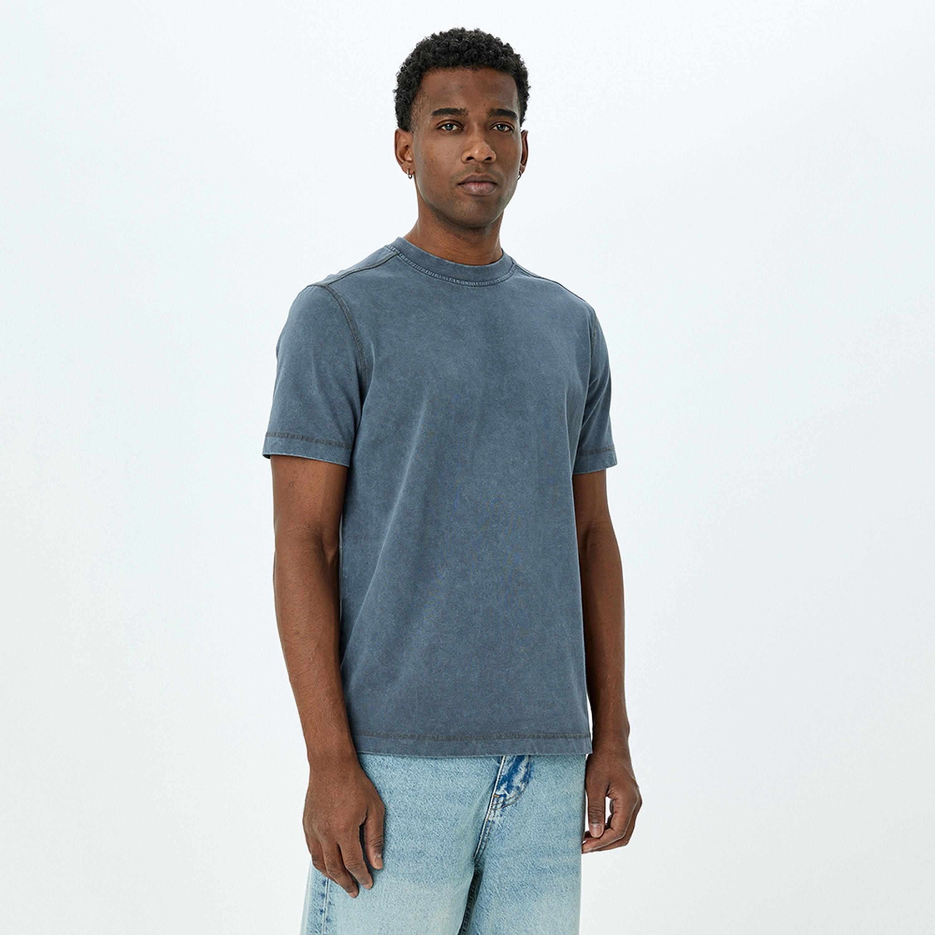 KOTON Vintage Washed Crew Neck Short Sleeves Men's T-Shirt-men-clothing-tshirtsandpolos-tshirts-image-1