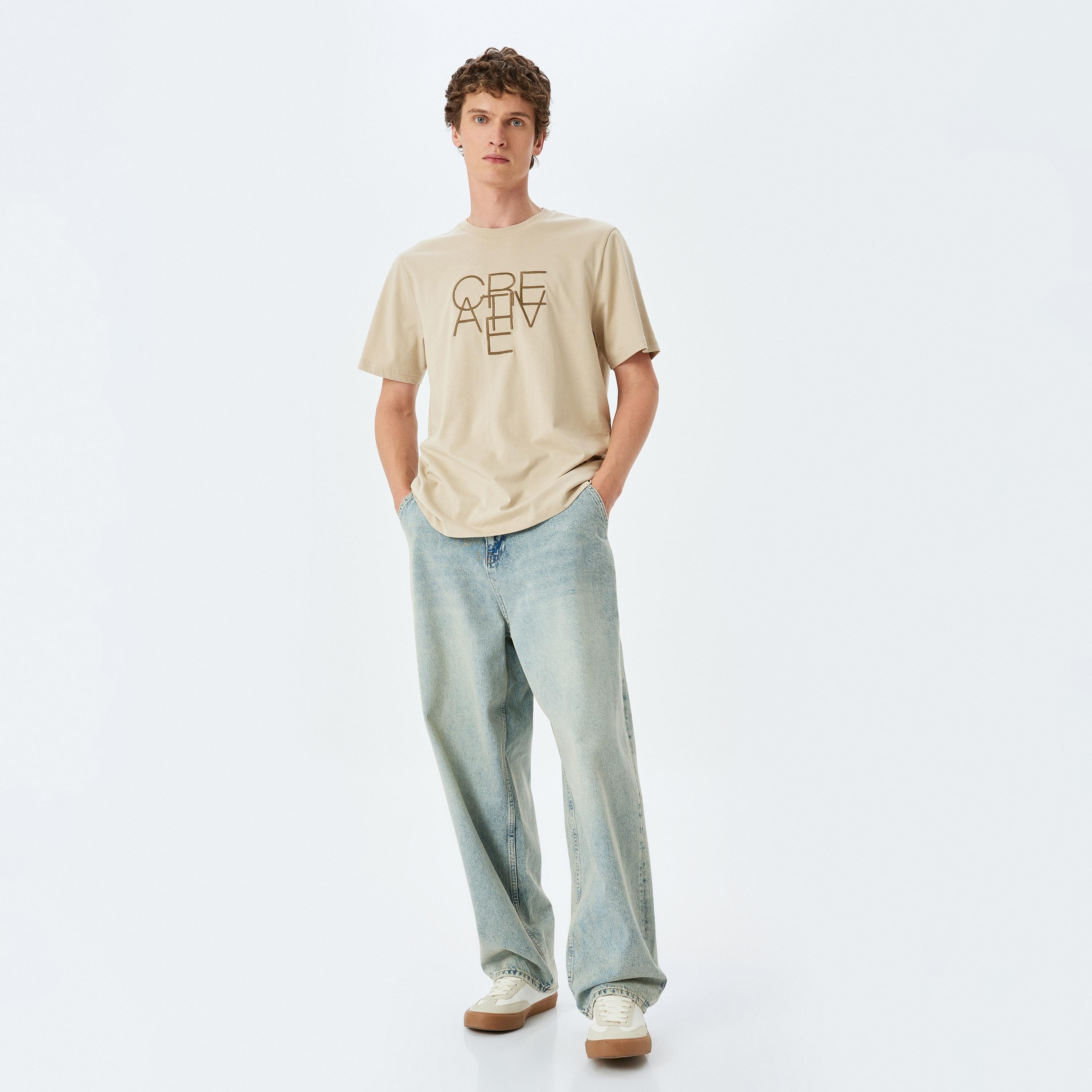 Koton Embroidered Crew Neck Short Sleeves Men's T-Shirt-men-clothing-tshirtsandpolos-tshirts-image-1