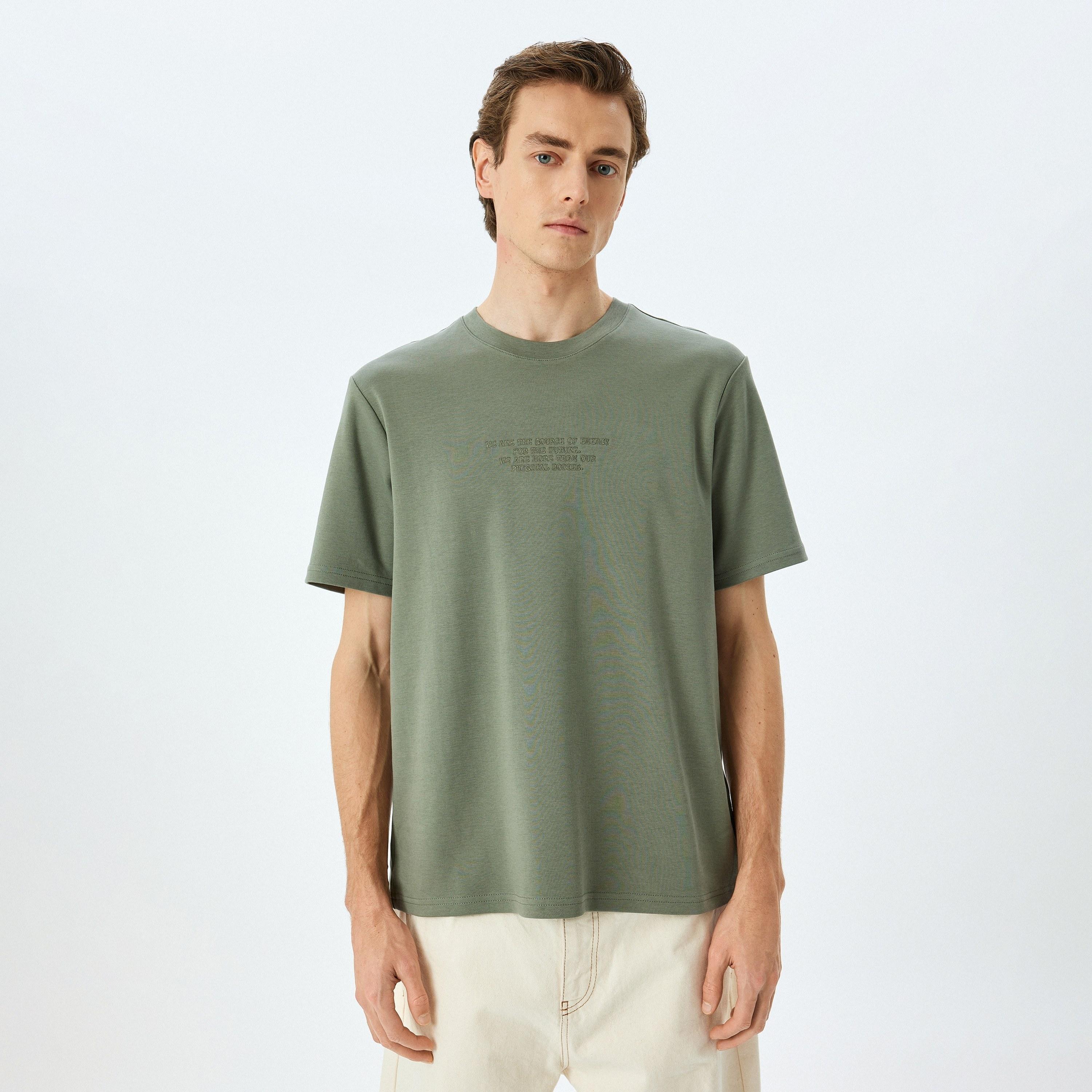 Koton Embroidered Crew Neck Short Sleeves Men's T-Shirt-men-clothing-tshirtsandpolos-tshirts-image-1