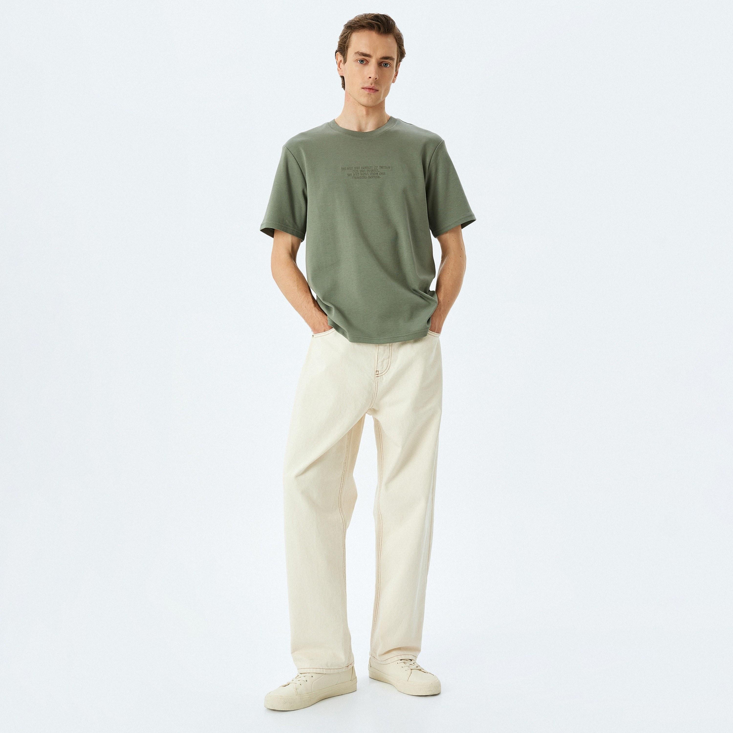 Koton Embroidered Crew Neck Short Sleeves Men's T-Shirt-men-clothing-tshirtsandpolos-tshirts-image-2