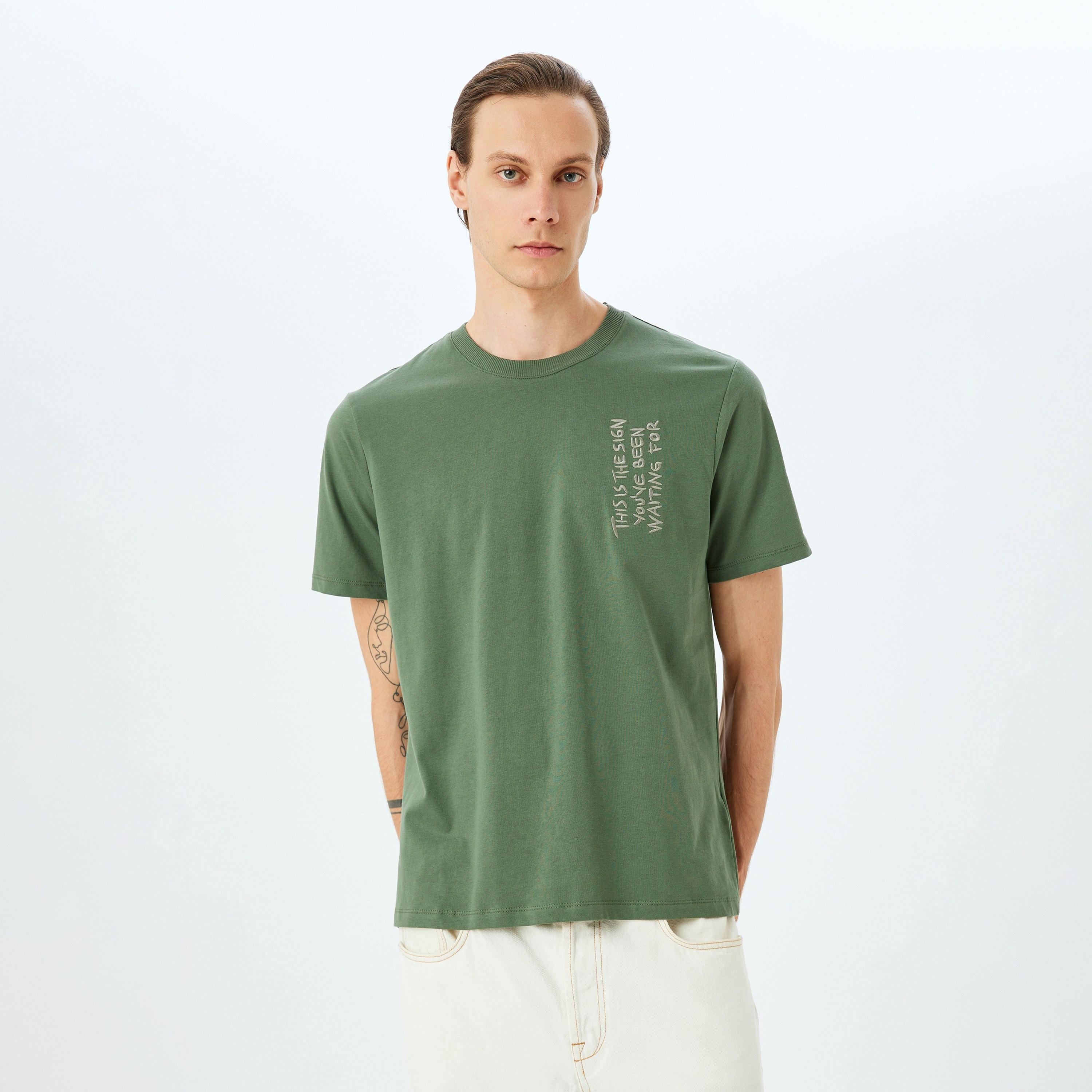 Koton Embroidered Crew Neck Short Sleeves Men's T-Shirt-men-clothing-tshirtsandpolos-tshirts-image-1