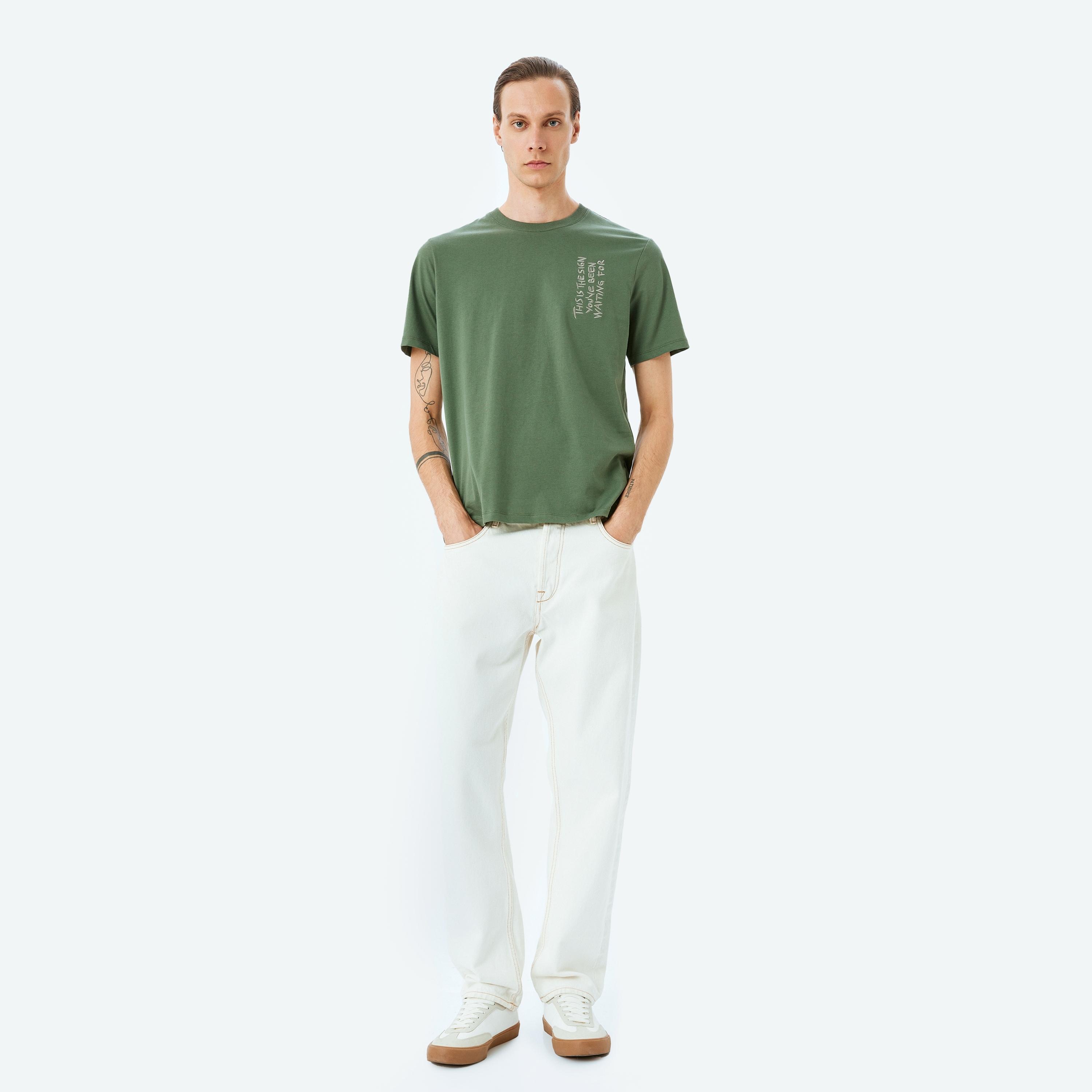 Koton Embroidered Crew Neck Short Sleeves Men's T-Shirt-men-clothing-tshirtsandpolos-tshirts-image-2