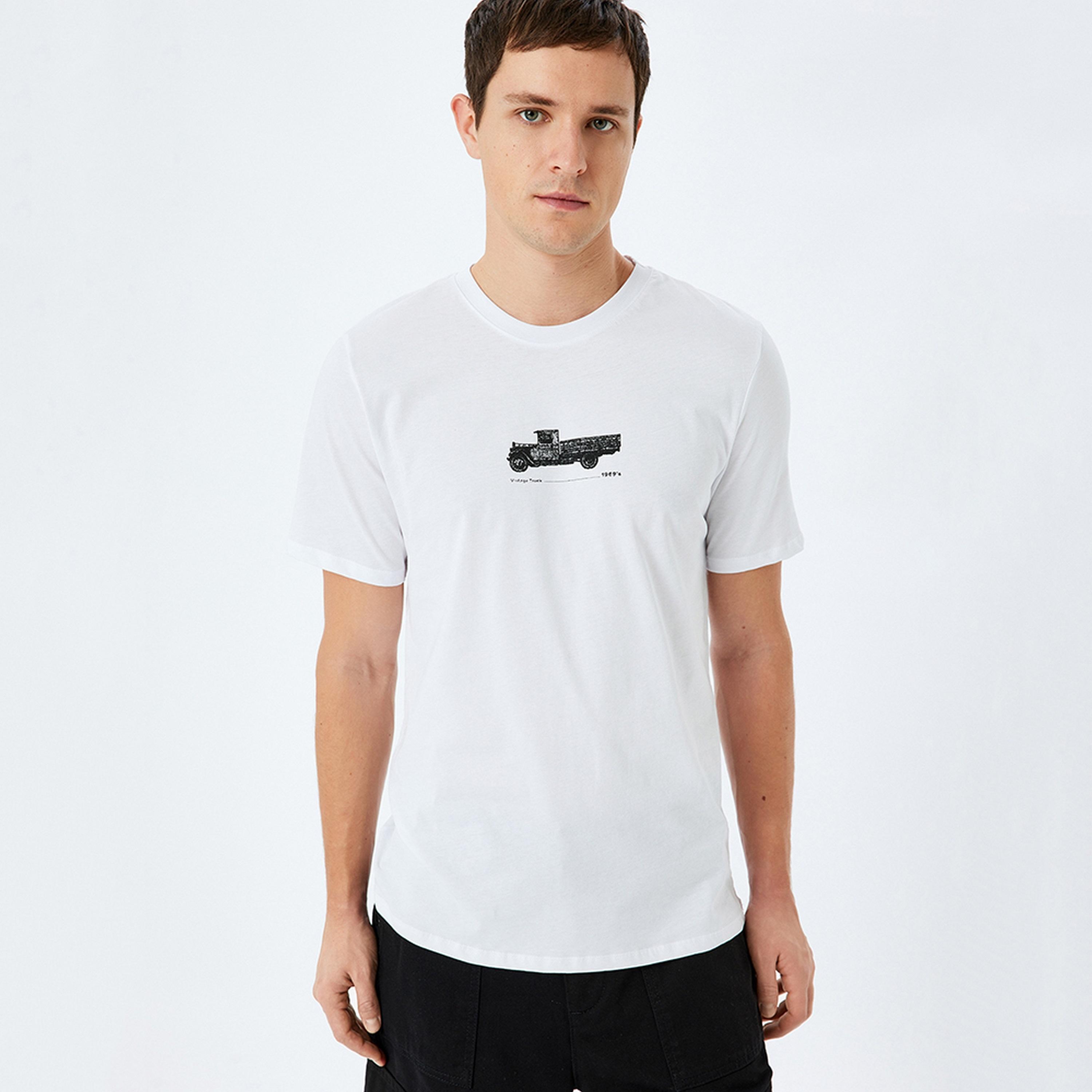 KOTON Vintage Truck Print Crew Neck Short Sleeves Men's T-Shirt-men-clothing-tshirtsandpolos-tshirts-image-1
