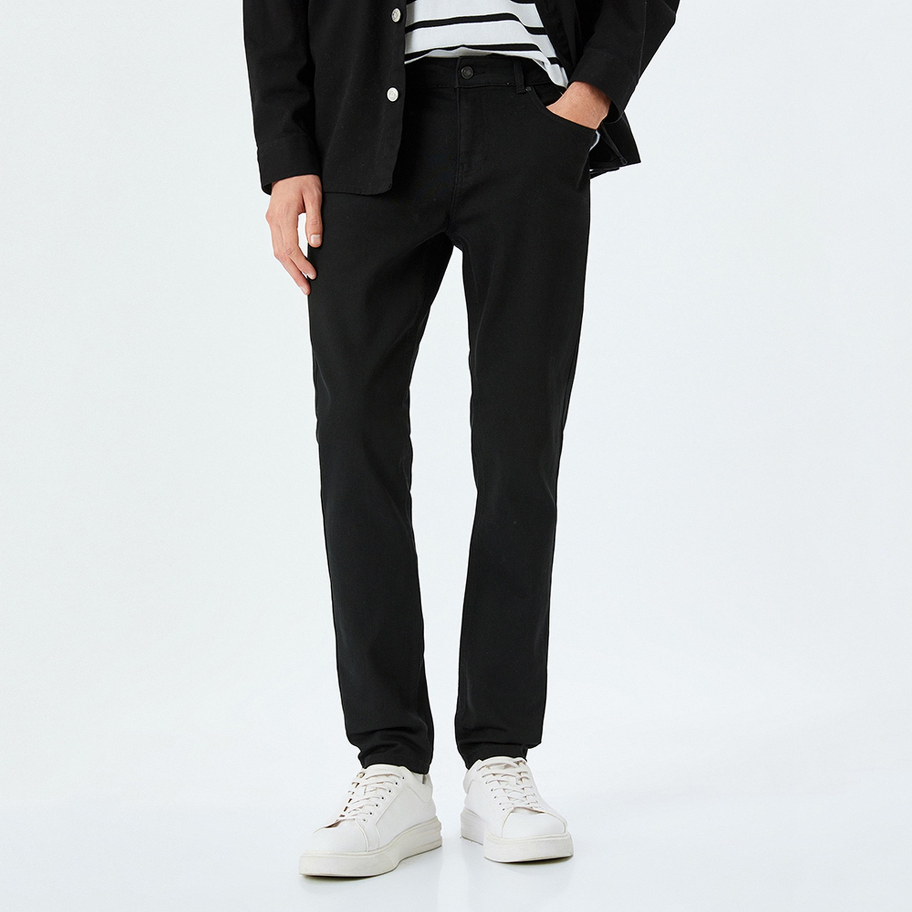 جينز رجالي بـ 5 جيوب وخصر متوسط بتصميم سليم فيت من كوتون.-men-clothing-bottoms-jeans-image-1