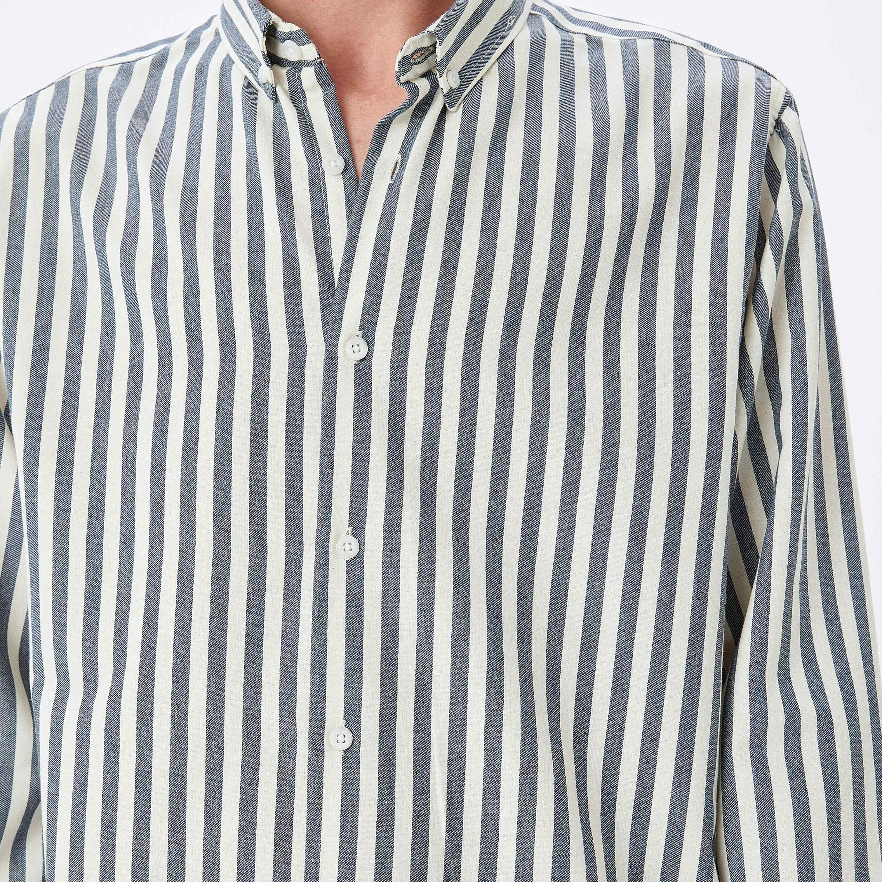 Koton Regular Fit Stripes Button-Down Collar Long Sleeves Men's Shirt-men-clothing-shirts-image-2