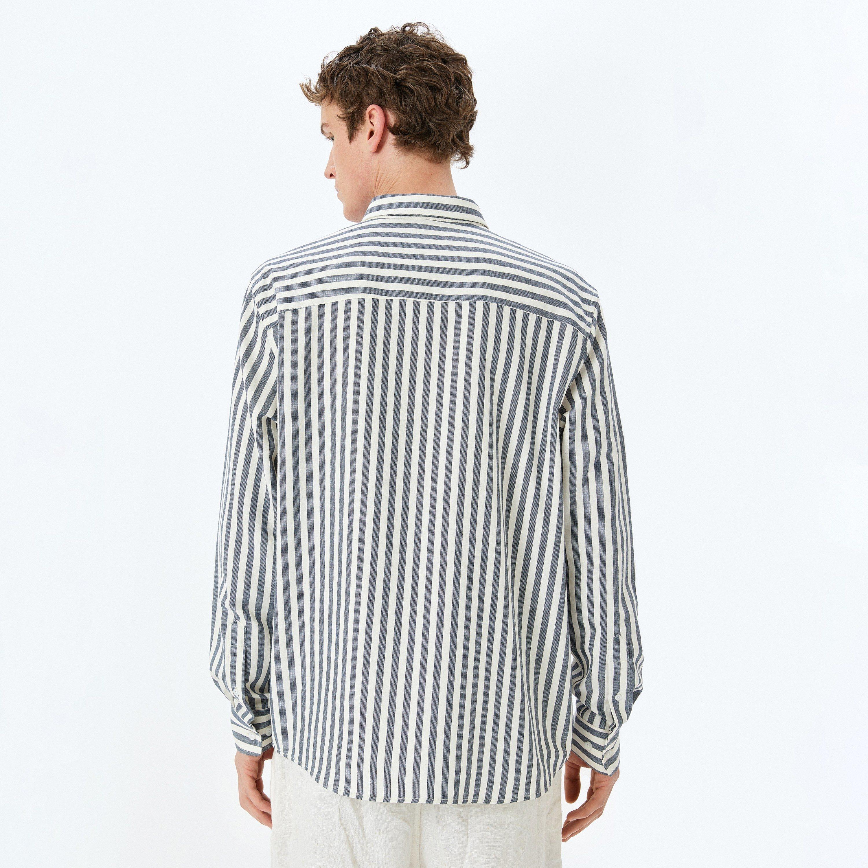 Koton Regular Fit Stripes Button-Down Collar Long Sleeves Men's Shirt-men-clothing-shirts-image-3