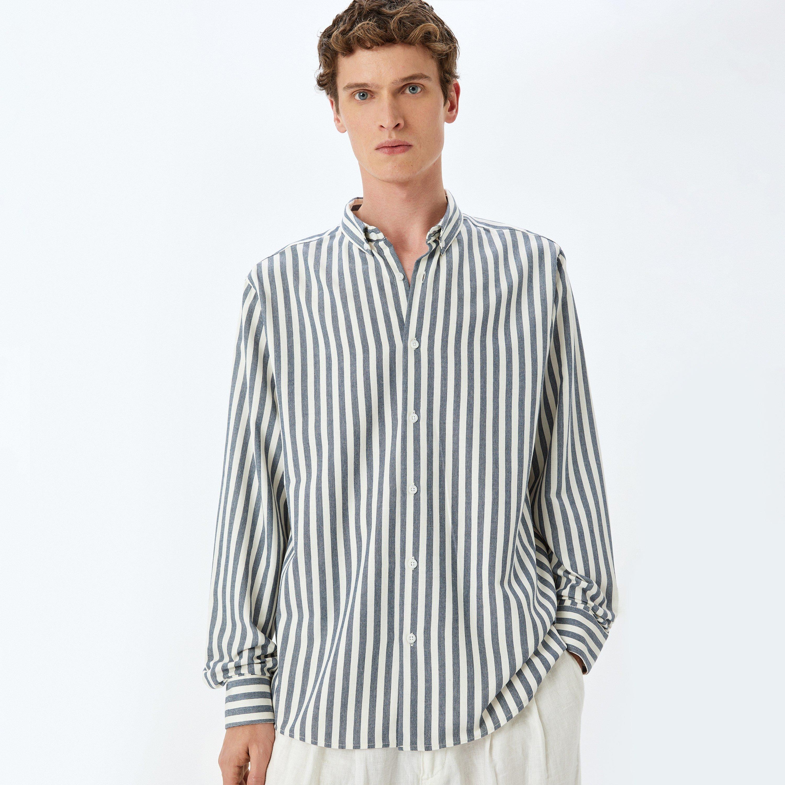 Koton Regular Fit Stripes Button-Down Collar Long Sleeves Men's Shirt-men-clothing-shirts-image-4