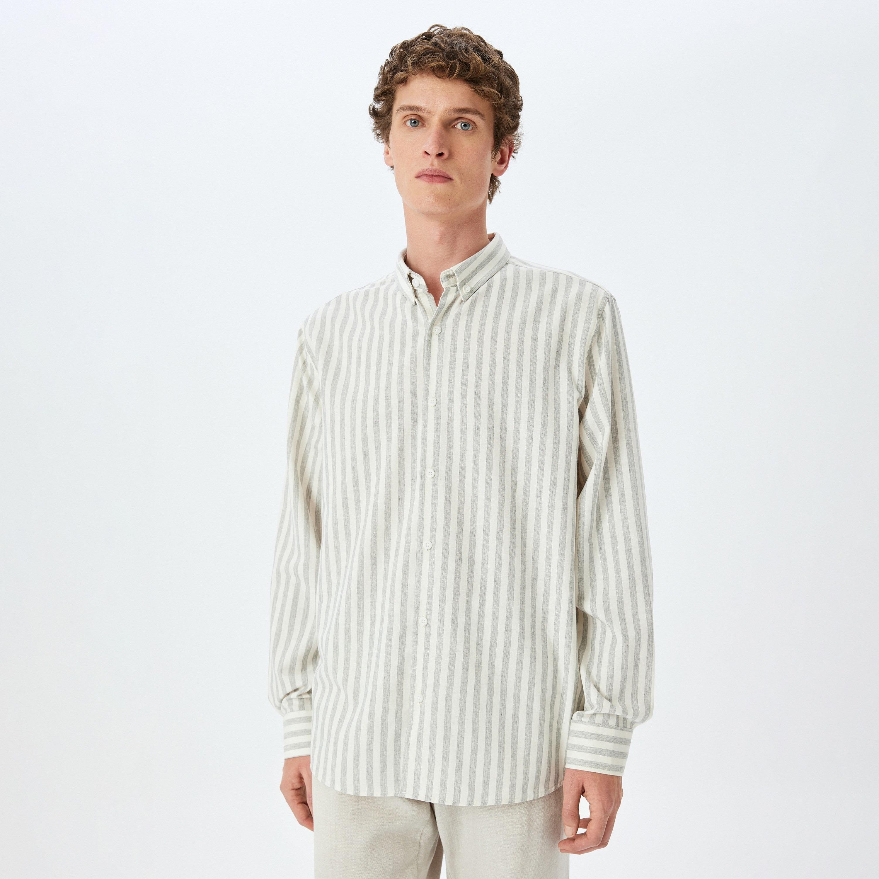 Koton Regular Fit Stripes Button-Down Collar Long Sleeves Men's Shirt-men-clothing-shirts-image-1