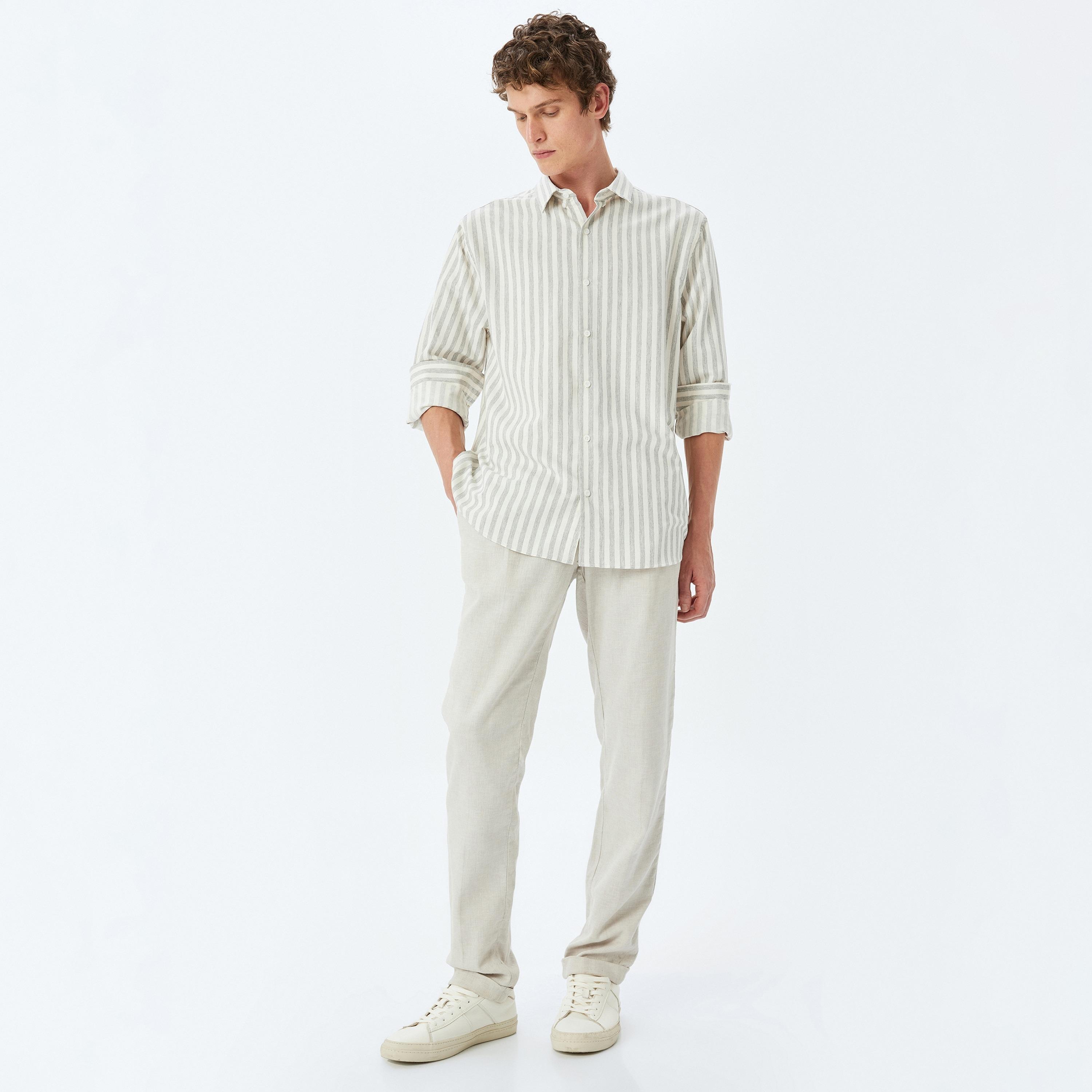 Koton Regular Fit Stripes Button-Down Collar Long Sleeves Men's Shirt-men-clothing-shirts-image-2