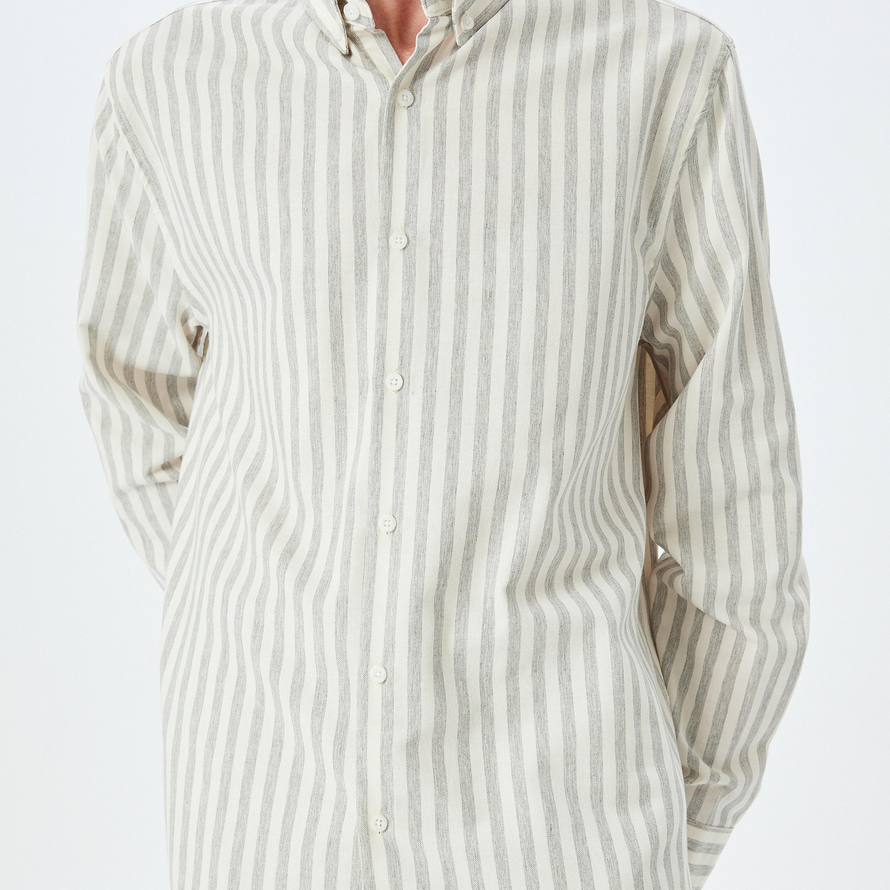 Koton Regular Fit Stripes Button-Down Collar Long Sleeves Men's Shirt-men-clothing-shirts-image-3