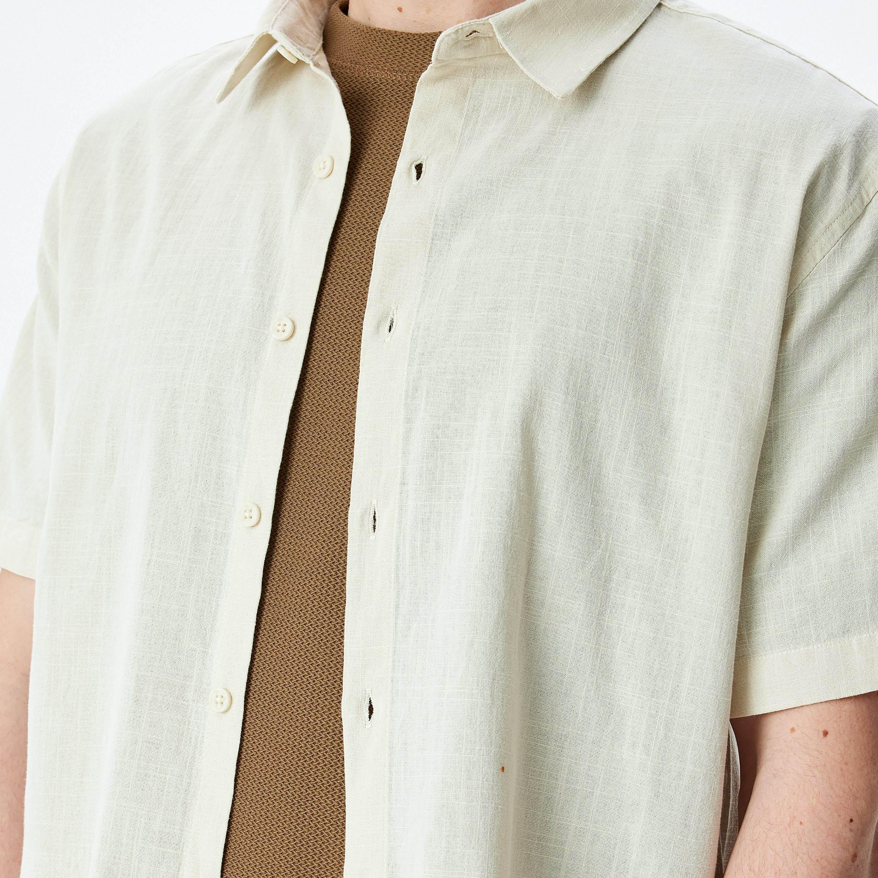 Koton Regular Fit Plain Spread Collar Short Sleeves Men's Shirt-men-clothing-shirts-image-4