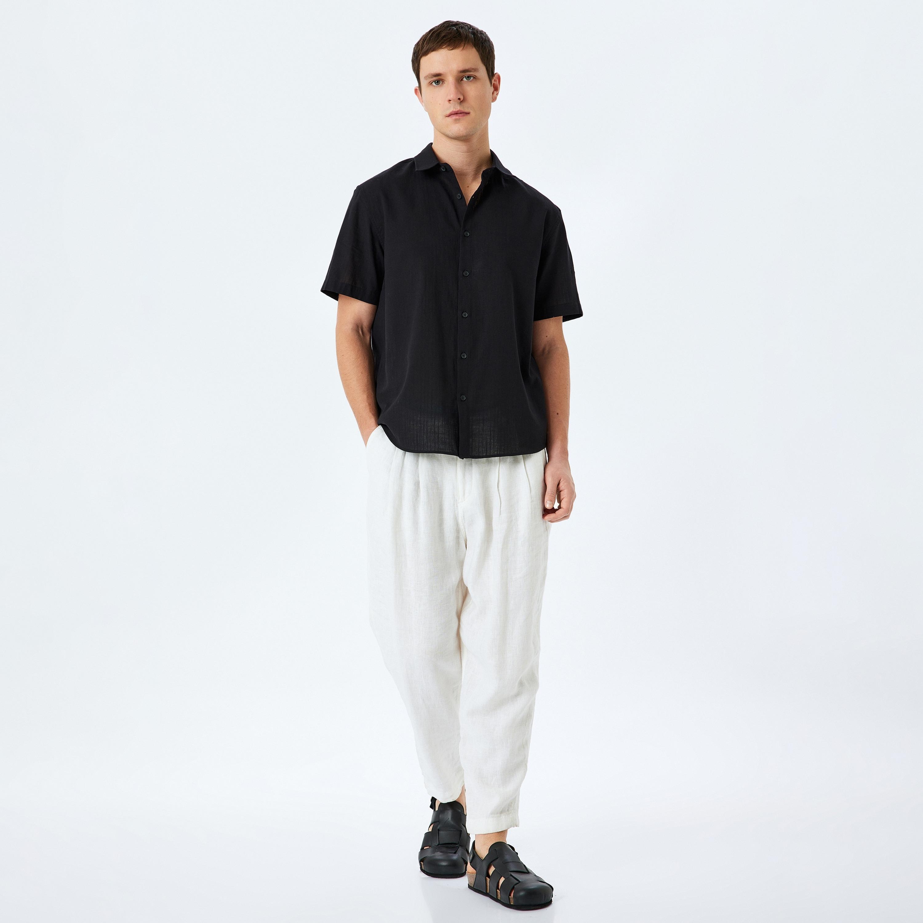 قميص رجالي بياقة بأكمام قصيرة من كوتون العادي-men-clothing-shirts-image-2
