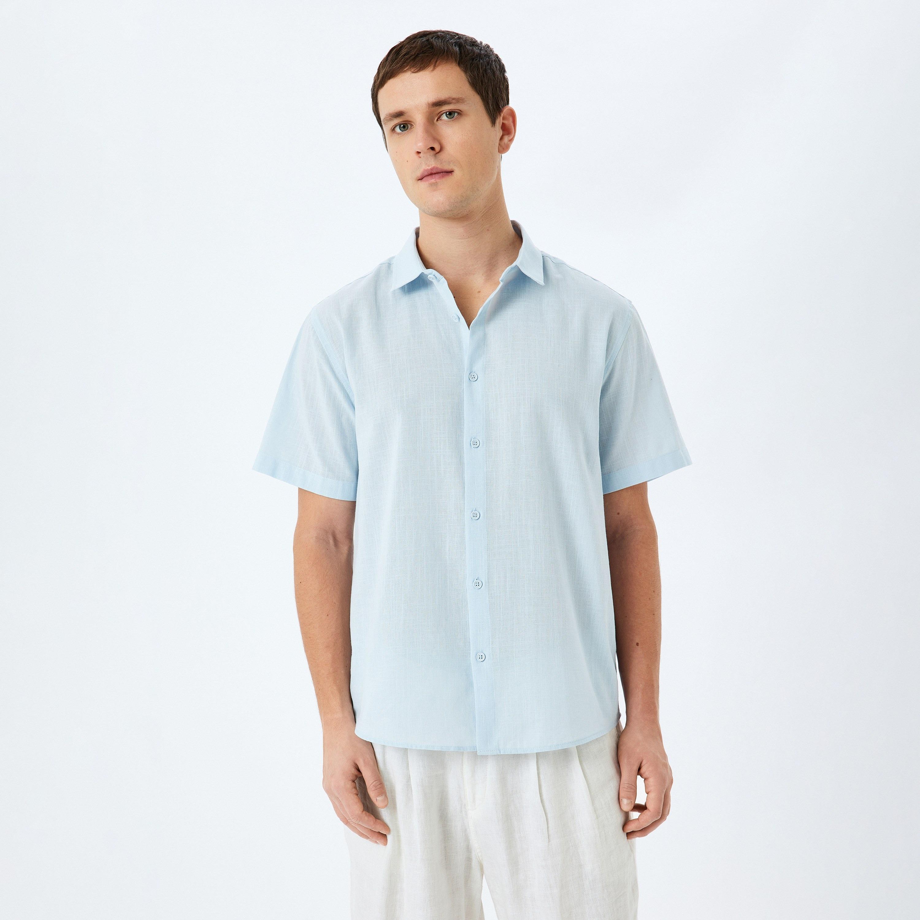 Koton Regular Fit Plain Spread Collar Short Sleeves Men's Shirt-men-clothing-shirts-image-1