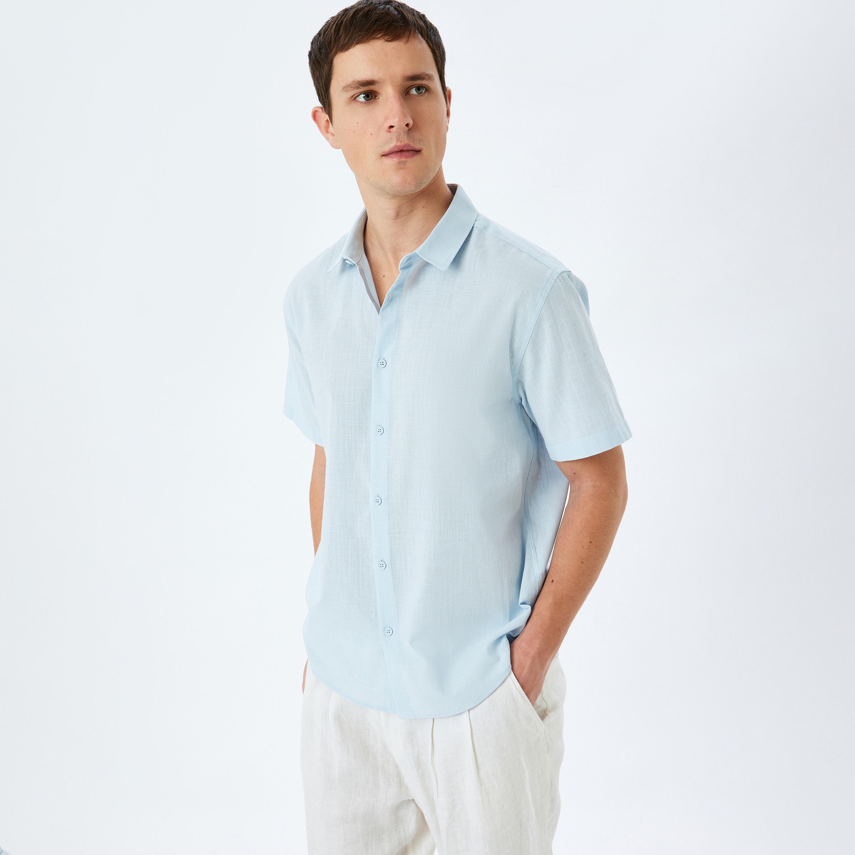 Koton Regular Fit Plain Spread Collar Short Sleeves Men's Shirt-men-clothing-shirts-image-2