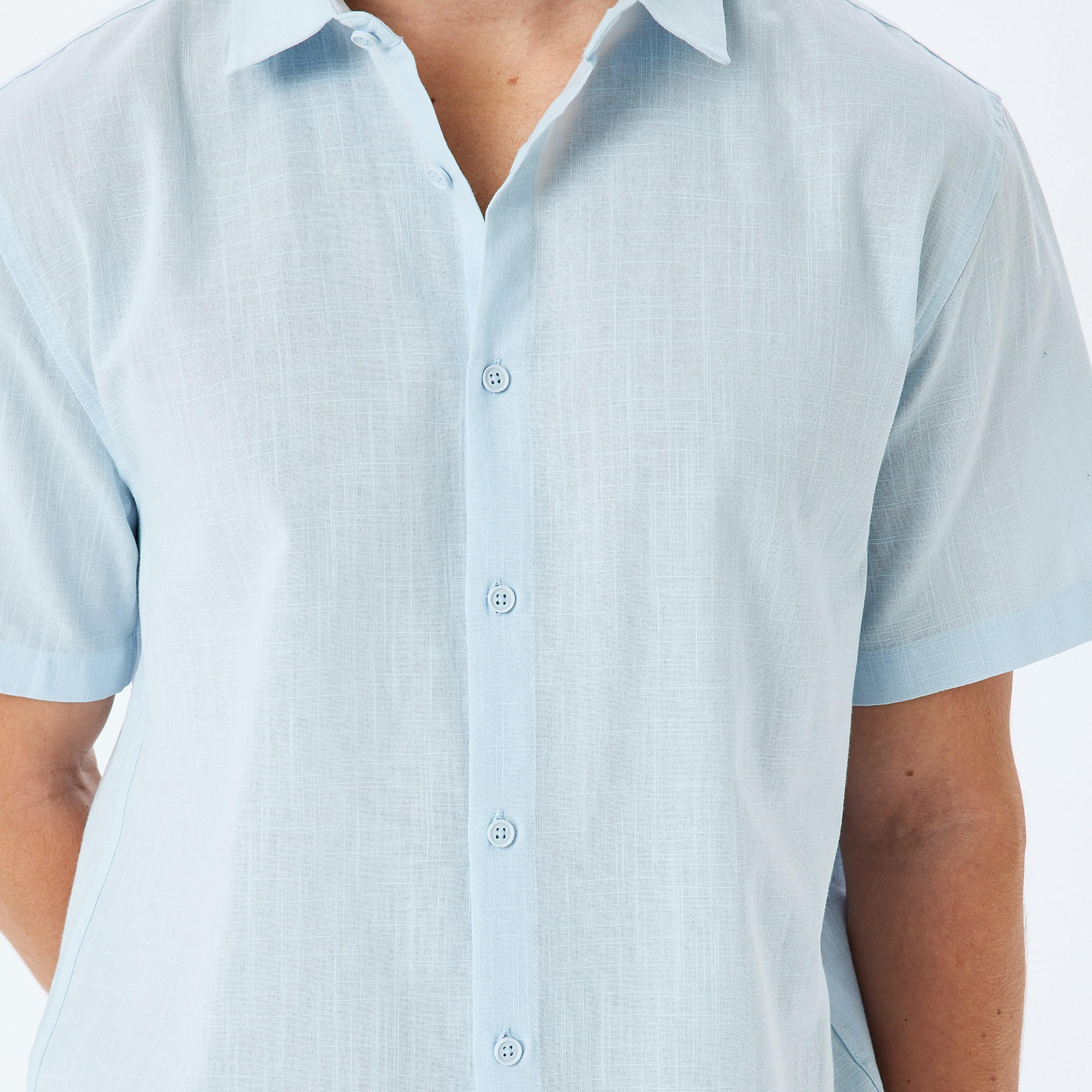 Koton Regular Fit Plain Spread Collar Short Sleeves Men's Shirt-men-clothing-shirts-image-3