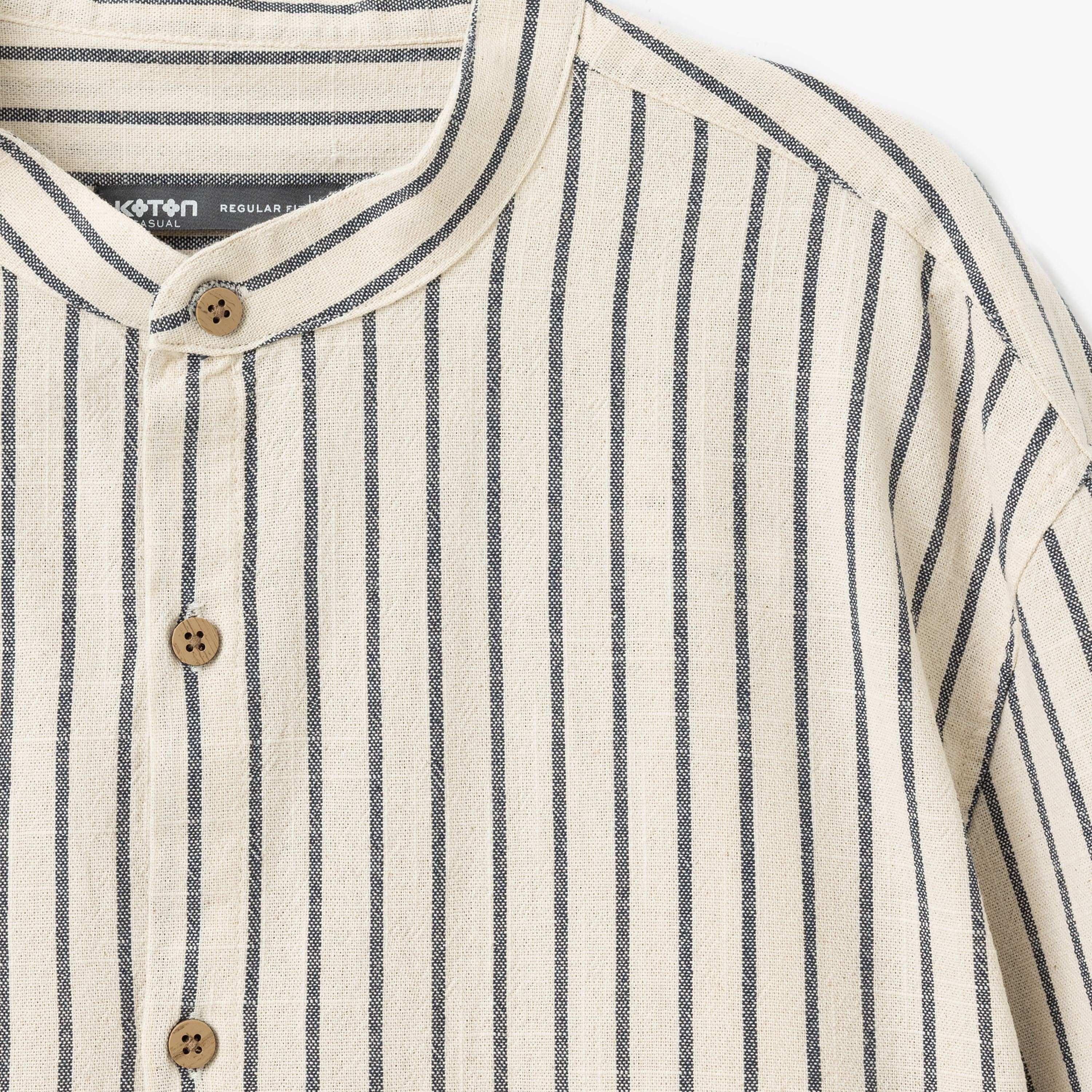 Koton Regular Fit Stripes Band Collar Long Sleeves Men's Shirt-men-clothing-shirts-image-3