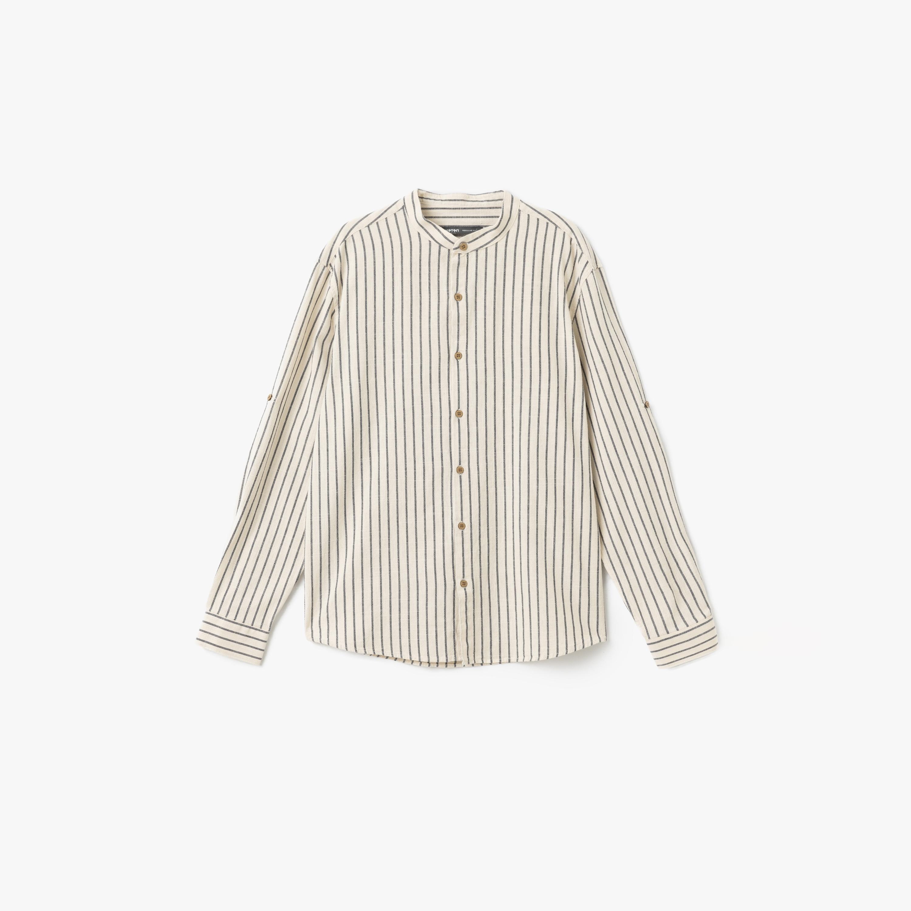 Koton Regular Fit Stripes Band Collar Long Sleeves Men's Shirt-men-clothing-shirts-image-5