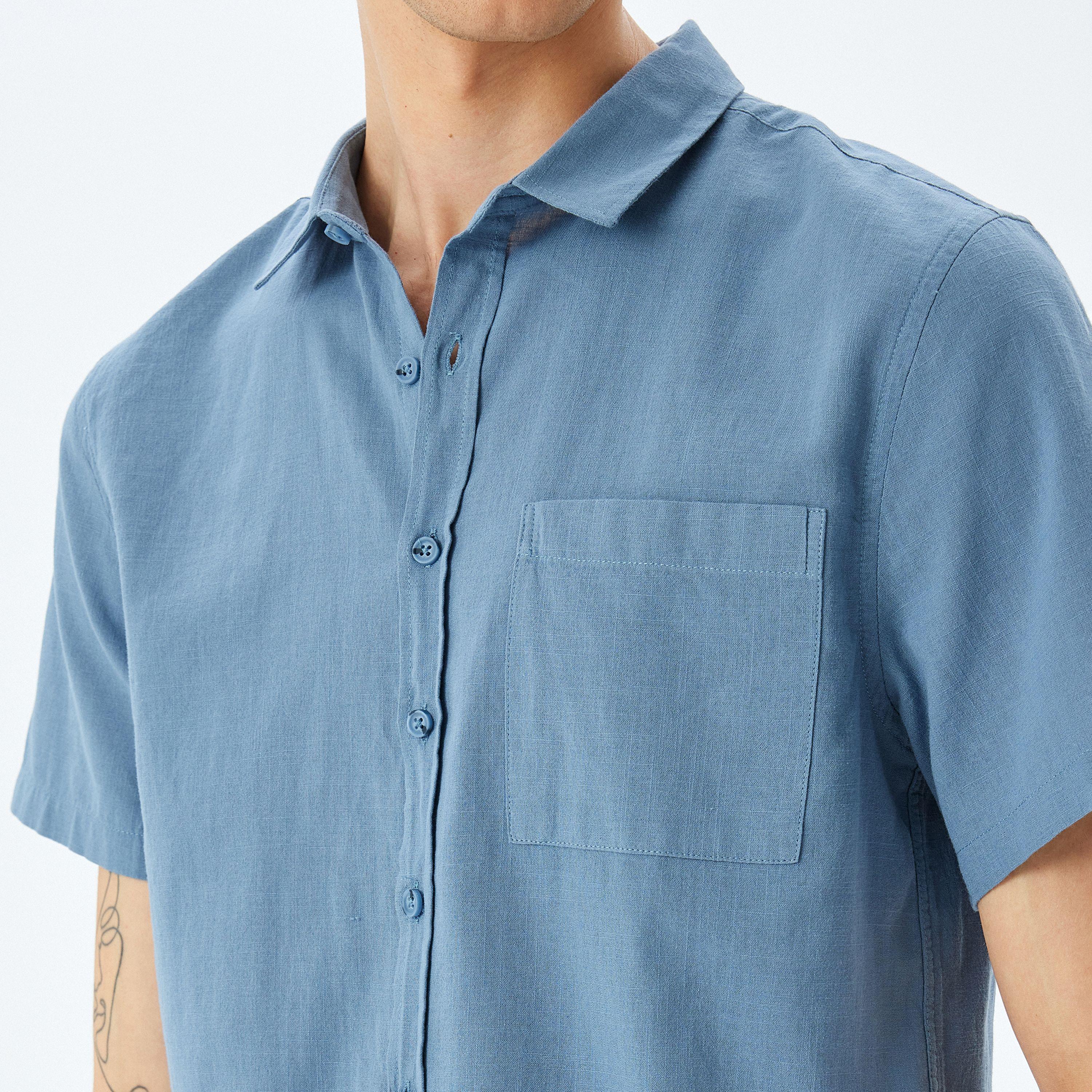 KOTON Slim Fit Plain Collared Short Sleeves Men's Shirt-men-clothing-shirts-image-3