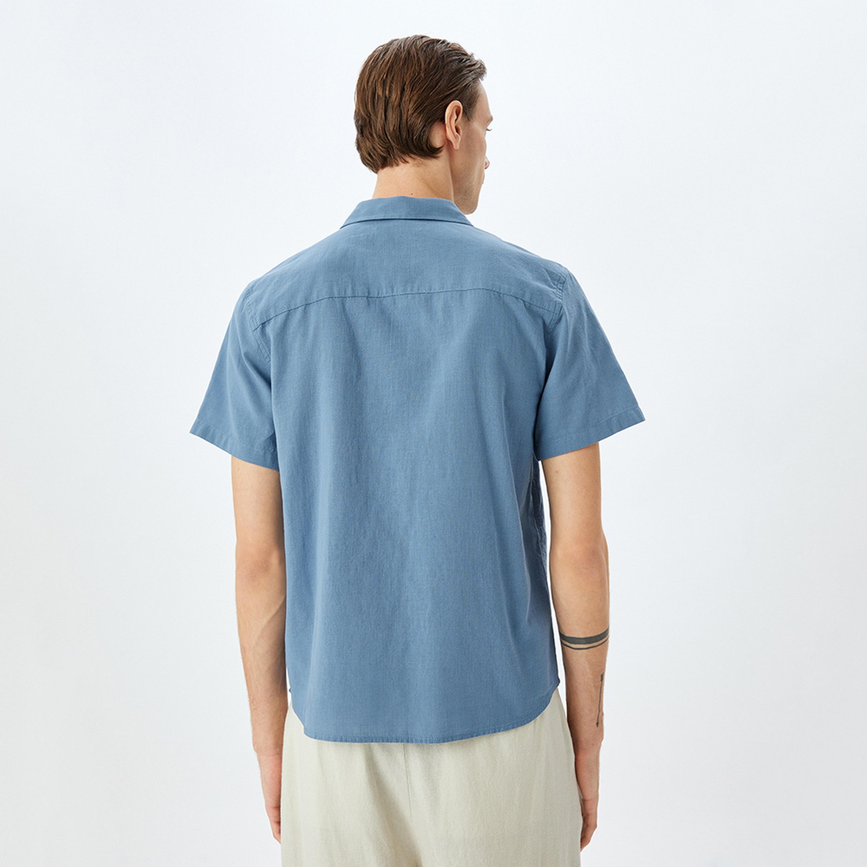 KOTON Slim Fit Plain Collared Short Sleeves Men's Shirt-men-clothing-shirts-image-4
