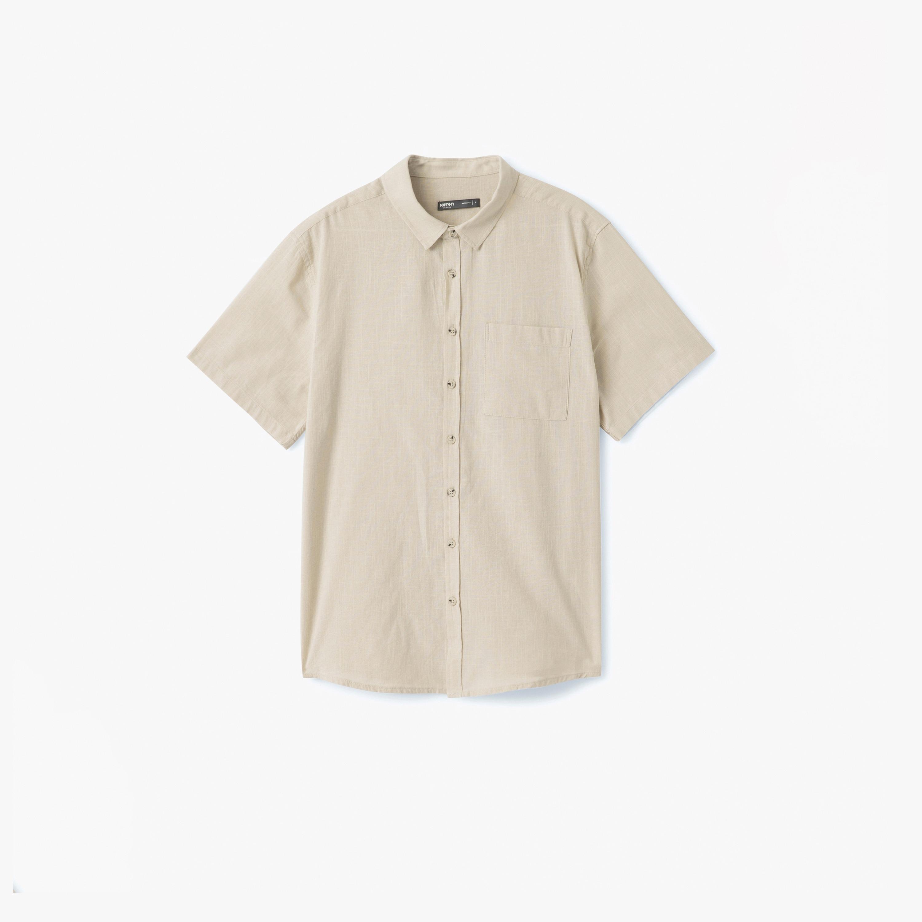كوتون سليم فيت بياقة بسيطة بأكمام قصيرة قميص رجالي-men-clothing-shirts-image-1
