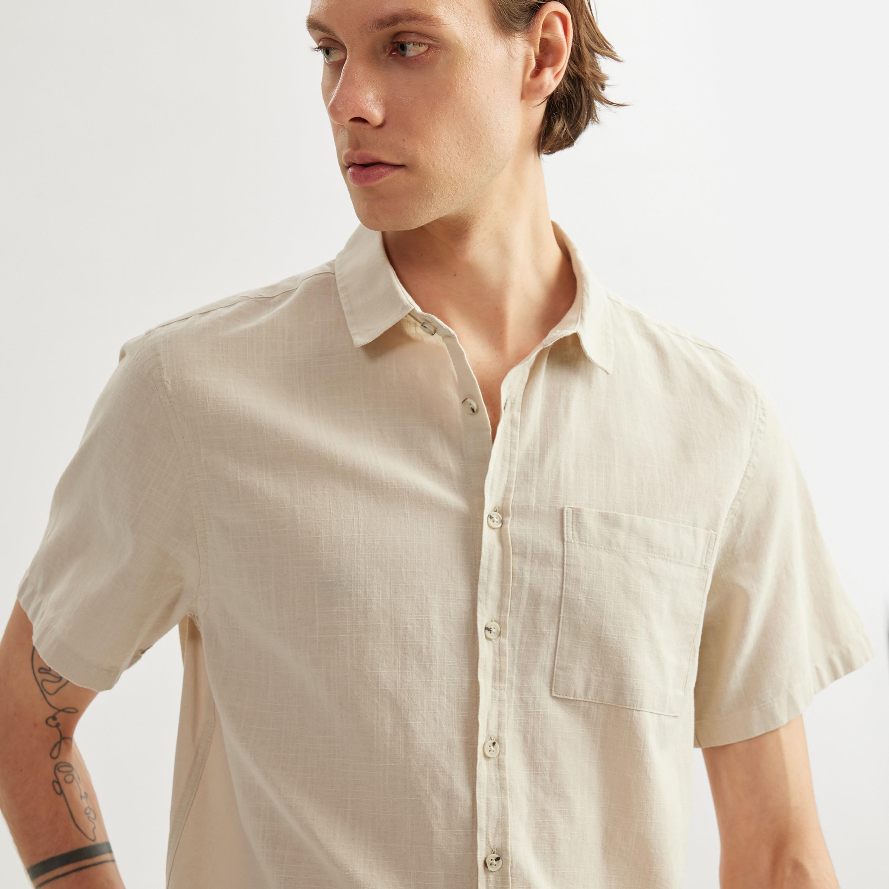 كوتون سليم فيت بياقة بسيطة بأكمام قصيرة قميص رجالي-men-clothing-shirts-image-2