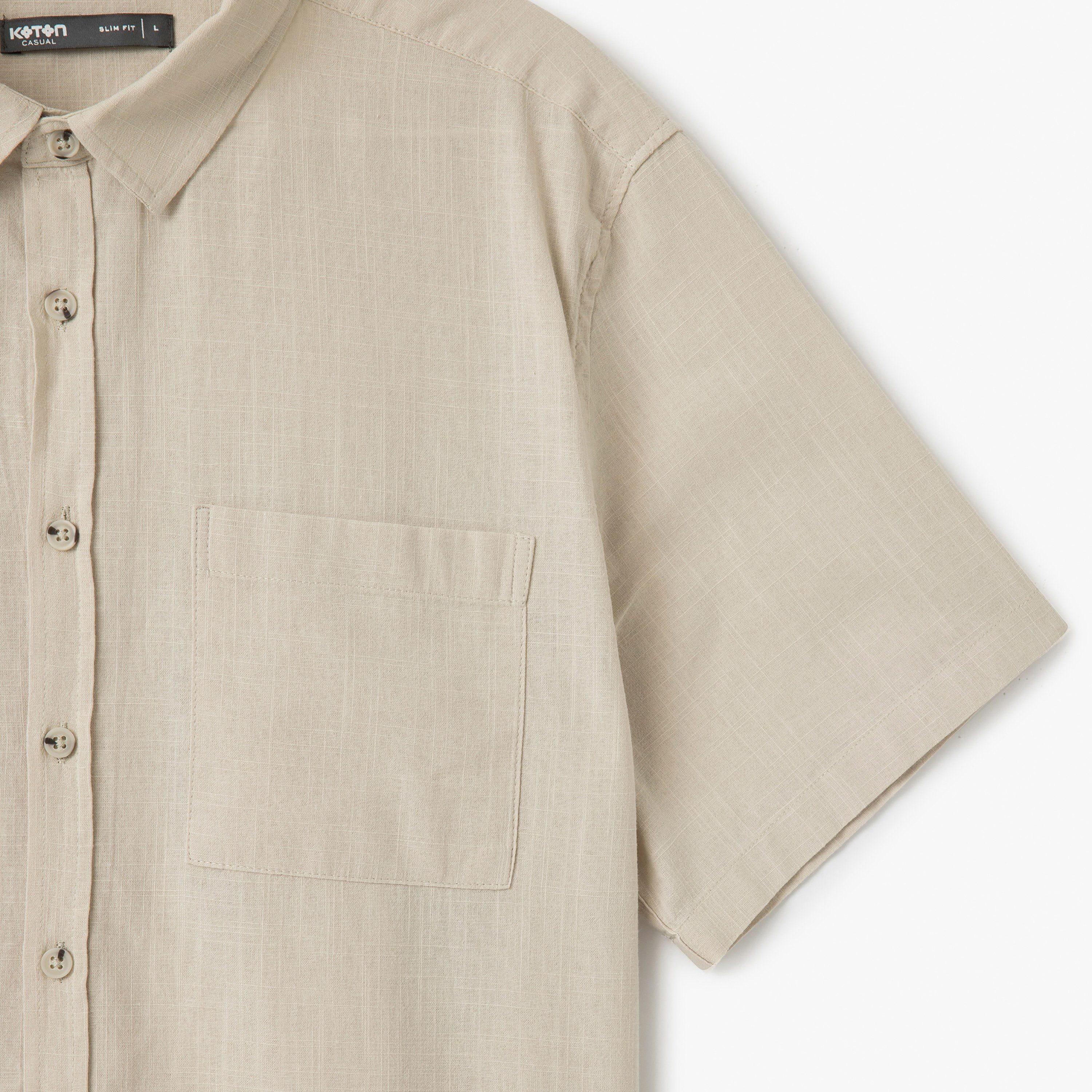 كوتون سليم فيت بياقة بسيطة بأكمام قصيرة قميص رجالي-men-clothing-shirts-image-5