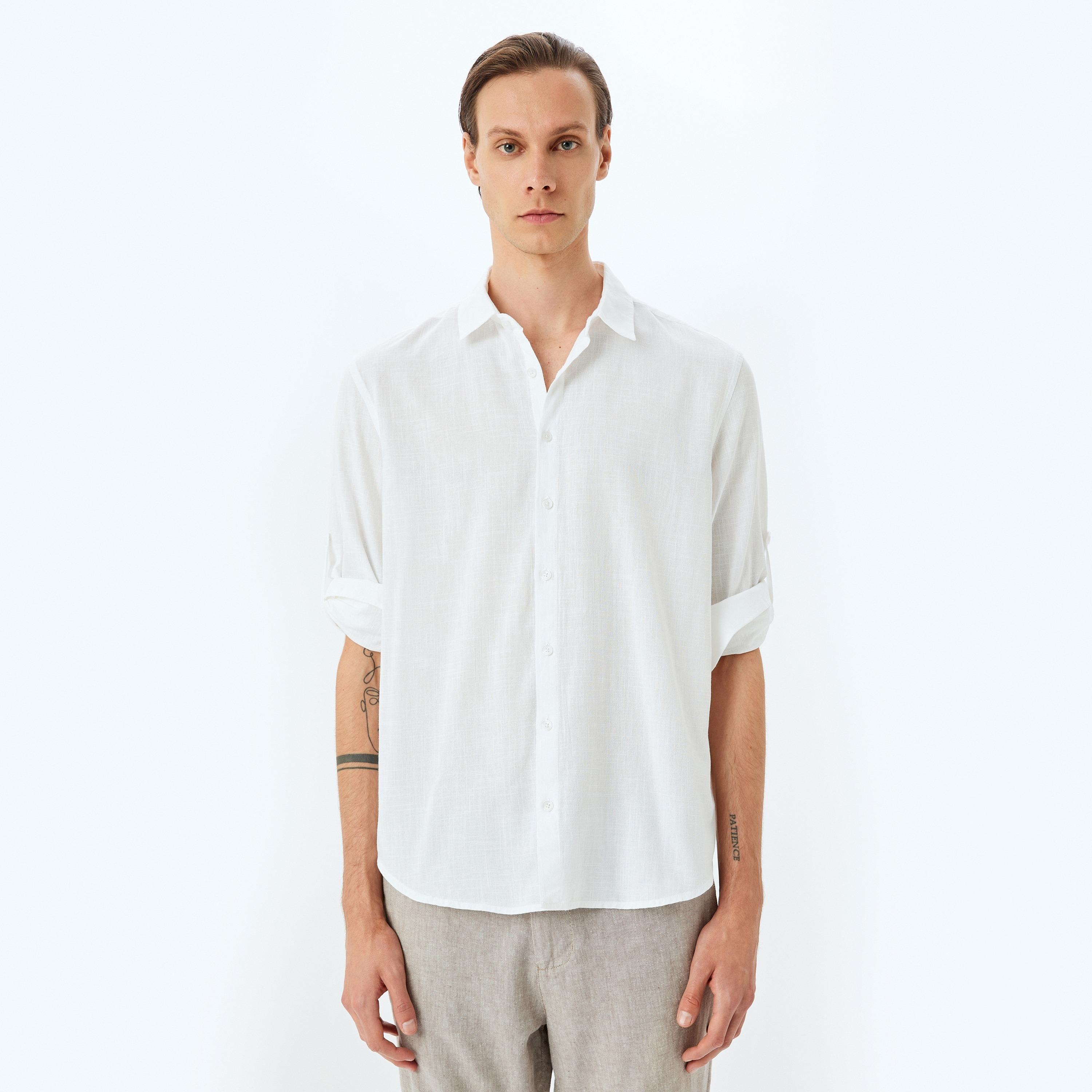 Koton Regular Fit Plain Spread Collar Long Sleeves Men's Shirt-men-clothing-shirts-image-1