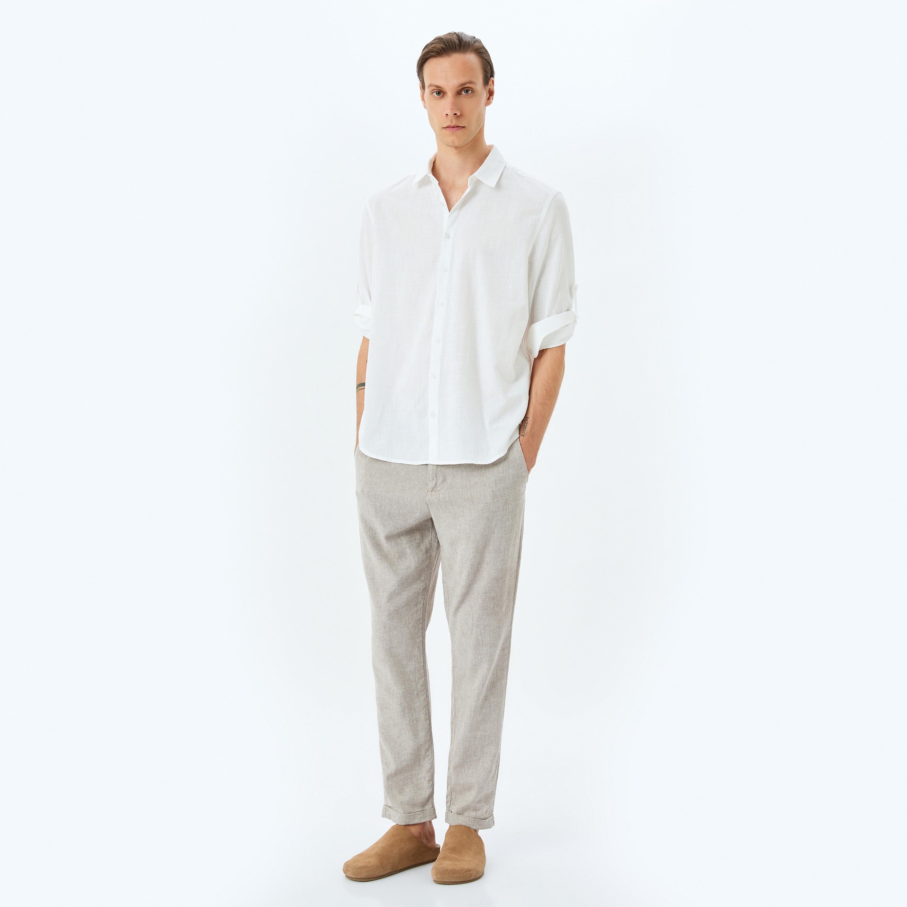 Koton Regular Fit Plain Spread Collar Long Sleeves Men's Shirt-men-clothing-shirts-image-2