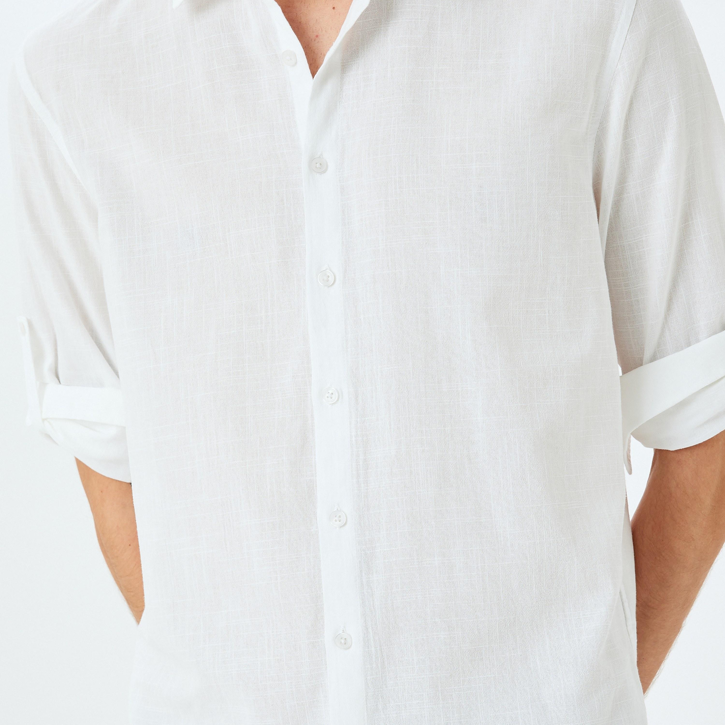 Koton Regular Fit Plain Spread Collar Long Sleeves Men's Shirt-men-clothing-shirts-image-3