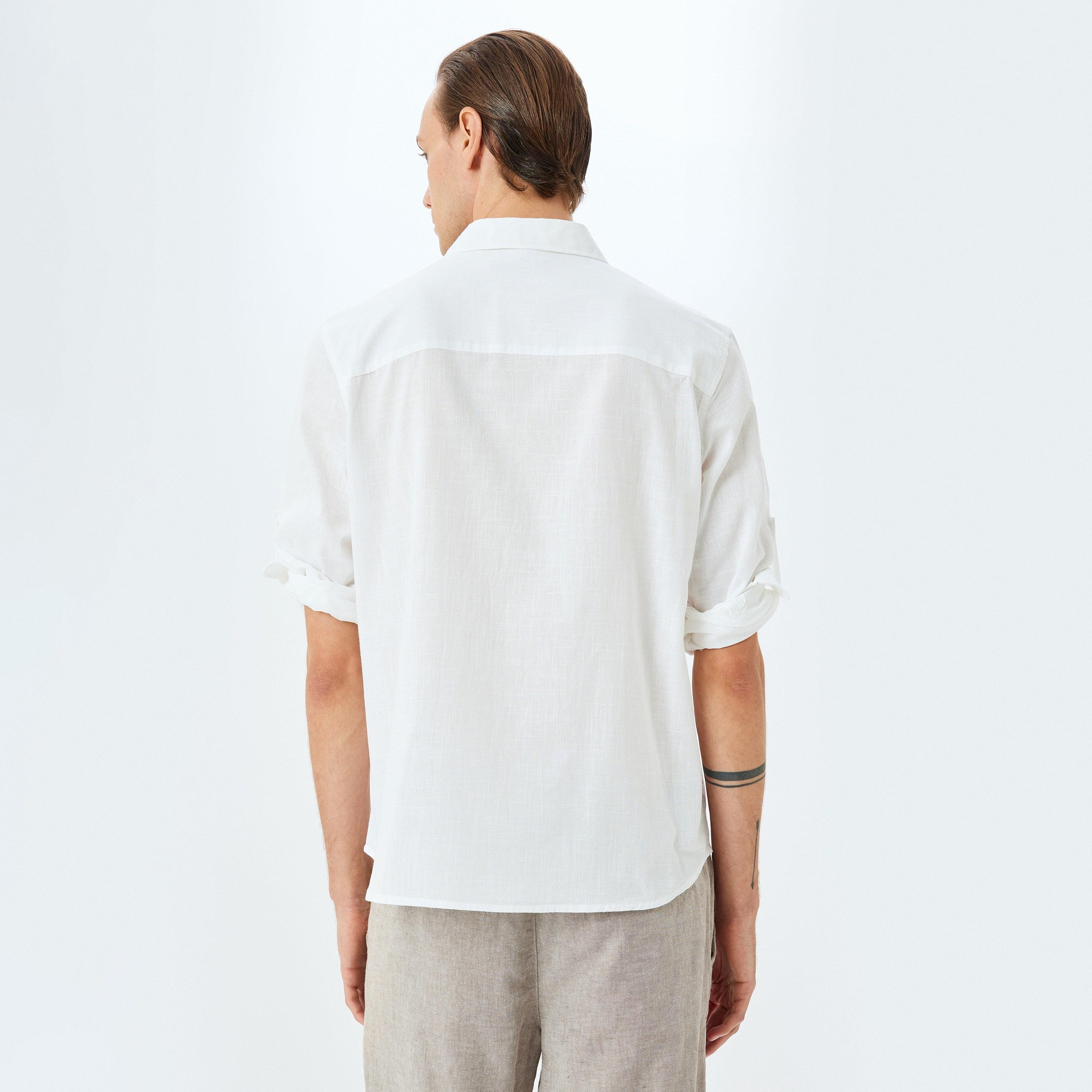 Koton Regular Fit Plain Spread Collar Long Sleeves Men's Shirt-men-clothing-shirts-image-4