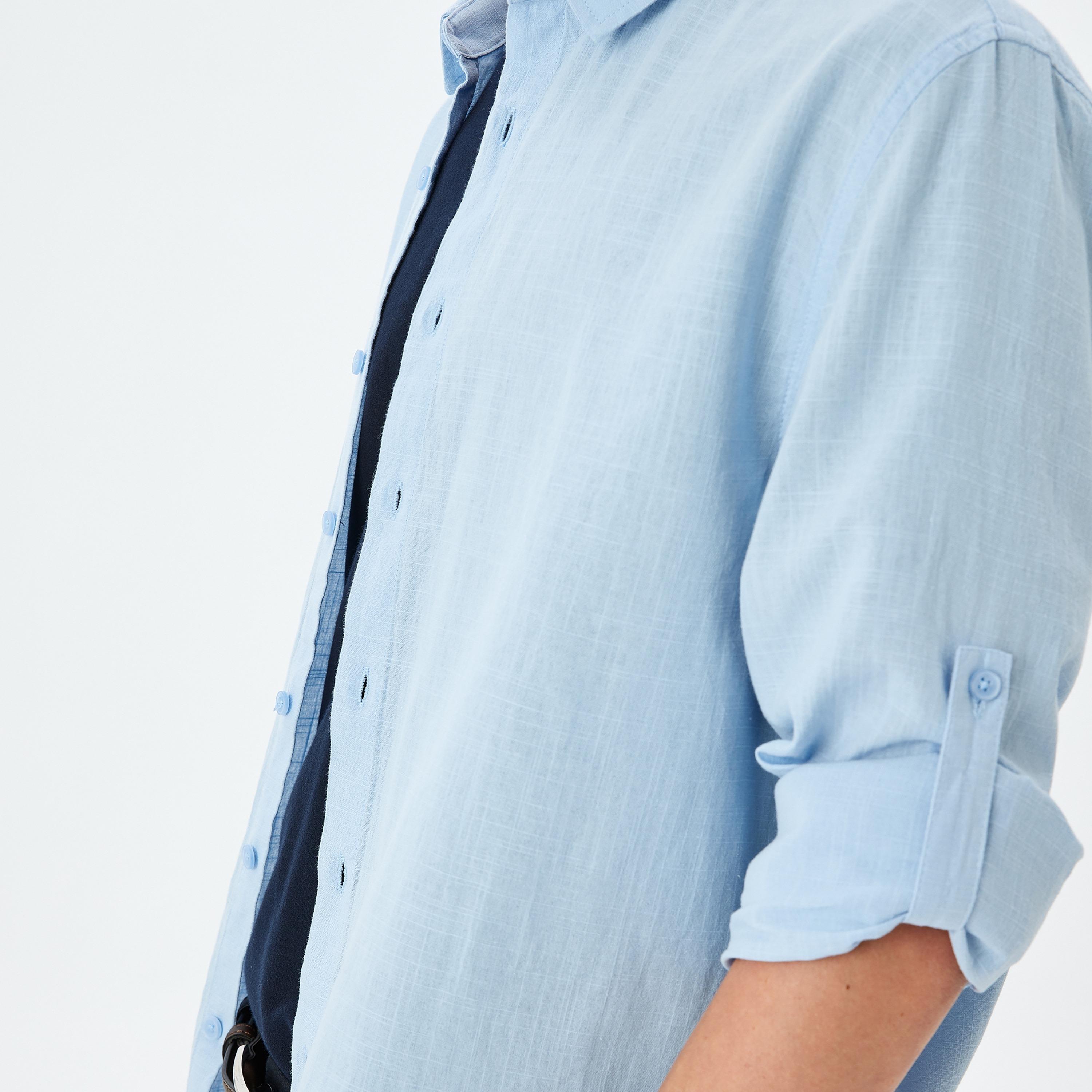 Koton Regular Fit Plain Spread Collar Long Sleeves Men's Shirt-men-clothing-shirts-image-3