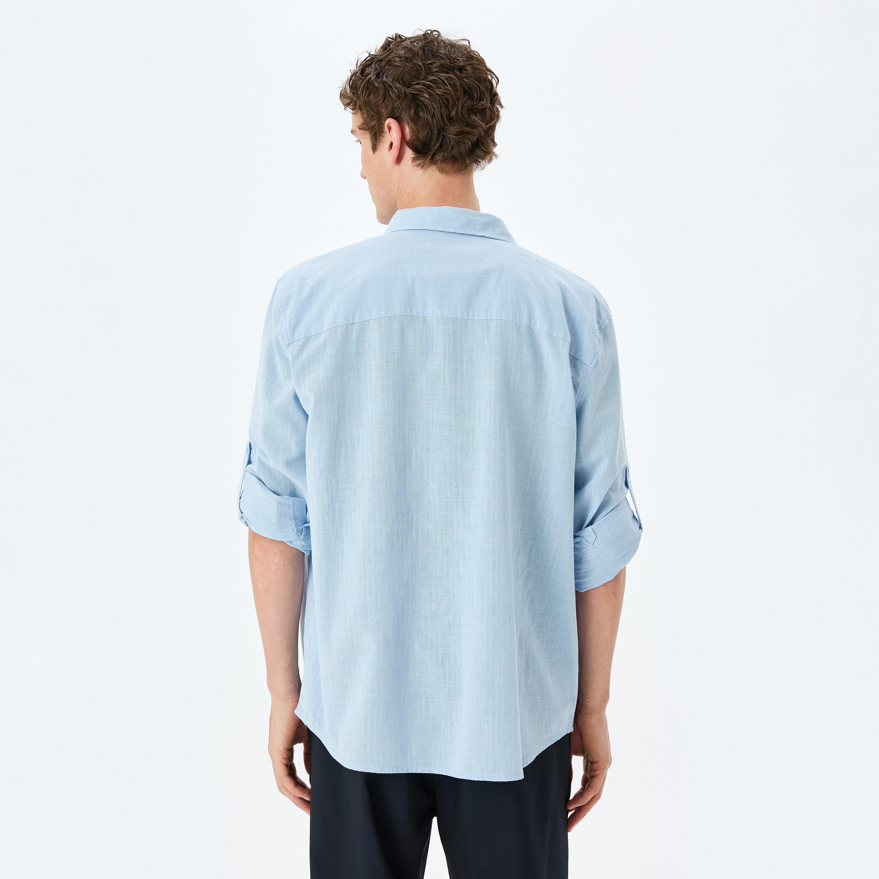 Koton Regular Fit Plain Spread Collar Long Sleeves Men's Shirt-men-clothing-shirts-image-4