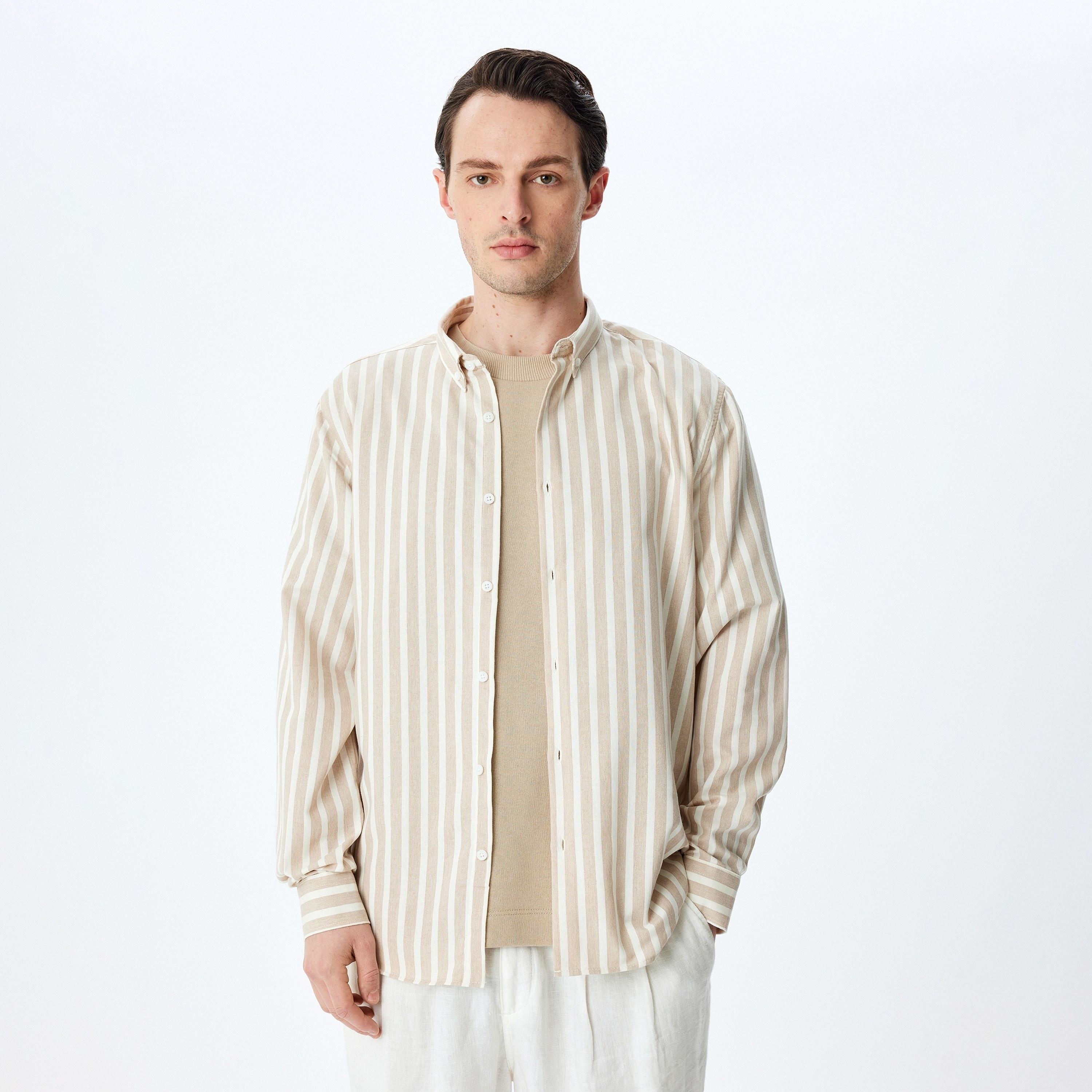 Koton Slim Fit Stripes Button-Down Collar Long Sleeves Men's Shirt-men-clothing-shirts-image-1