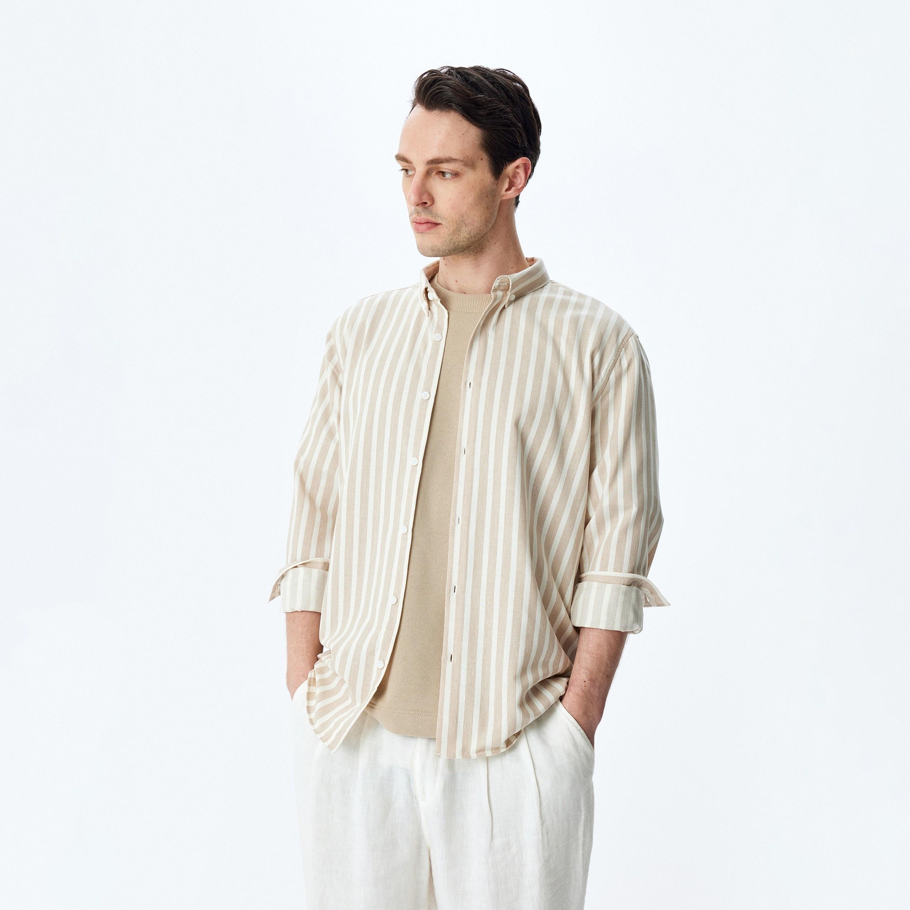 Koton Slim Fit Stripes Button-Down Collar Long Sleeves Men's Shirt-men-clothing-shirts-image-2