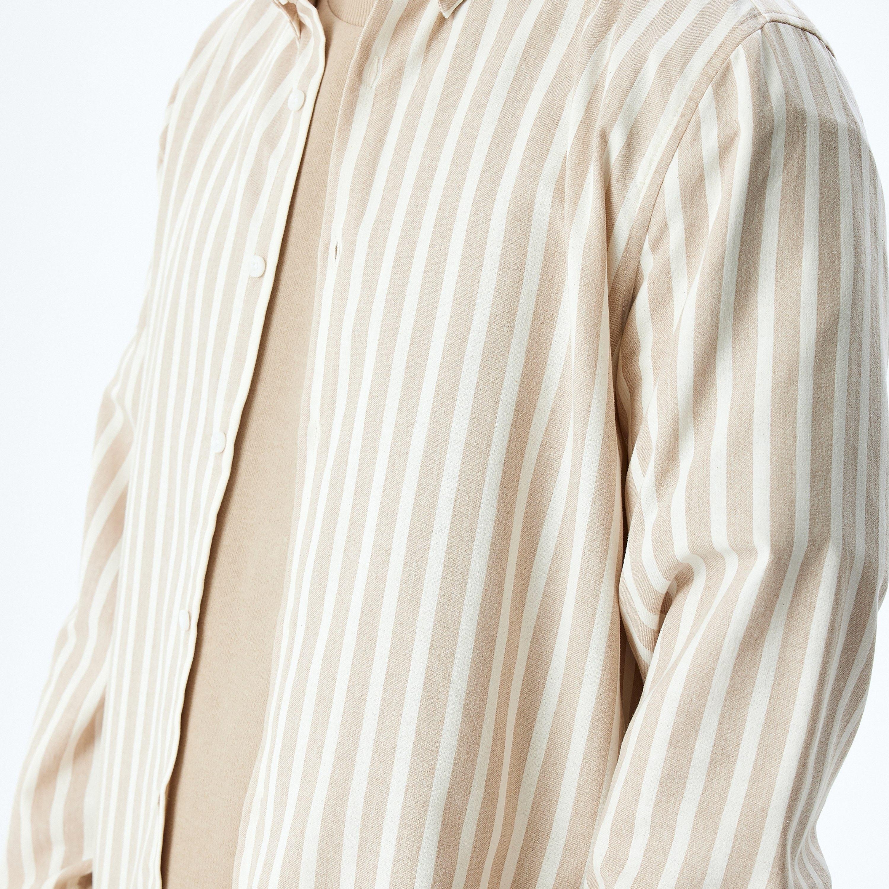 Koton Slim Fit Stripes Button-Down Collar Long Sleeves Men's Shirt-men-clothing-shirts-image-3