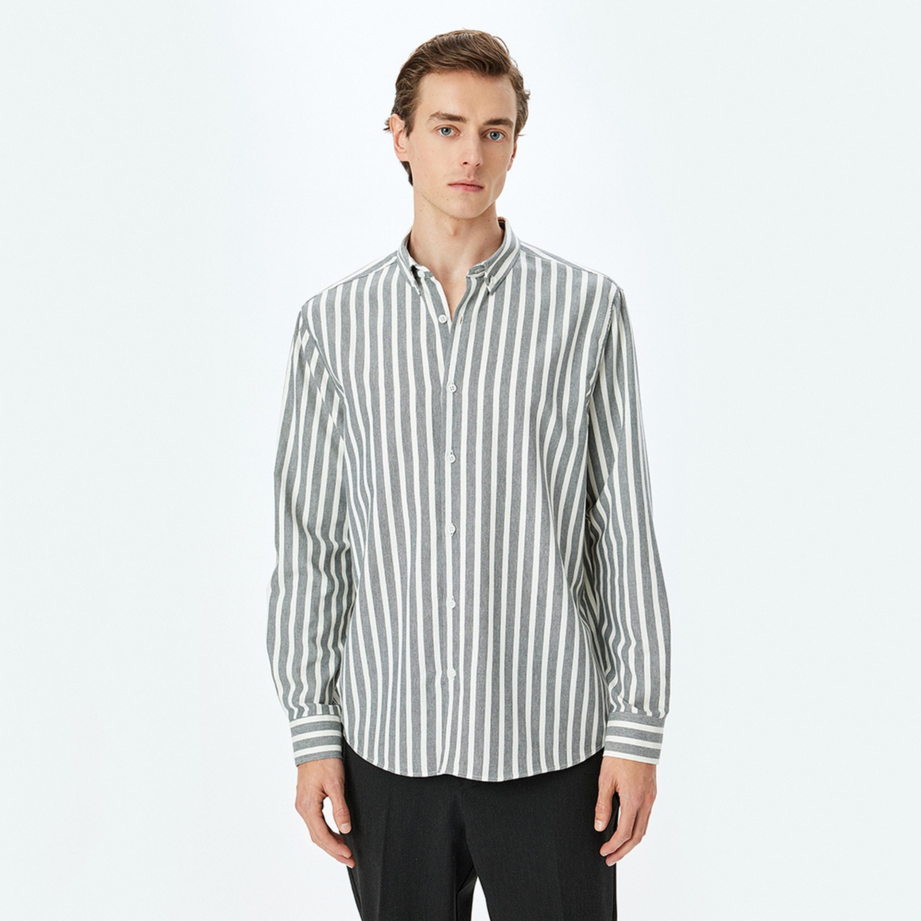 KOTON Slim Fit Striped Button-Down Collar Long Sleeves Men's Shirt-men-clothing-shirts-image-1