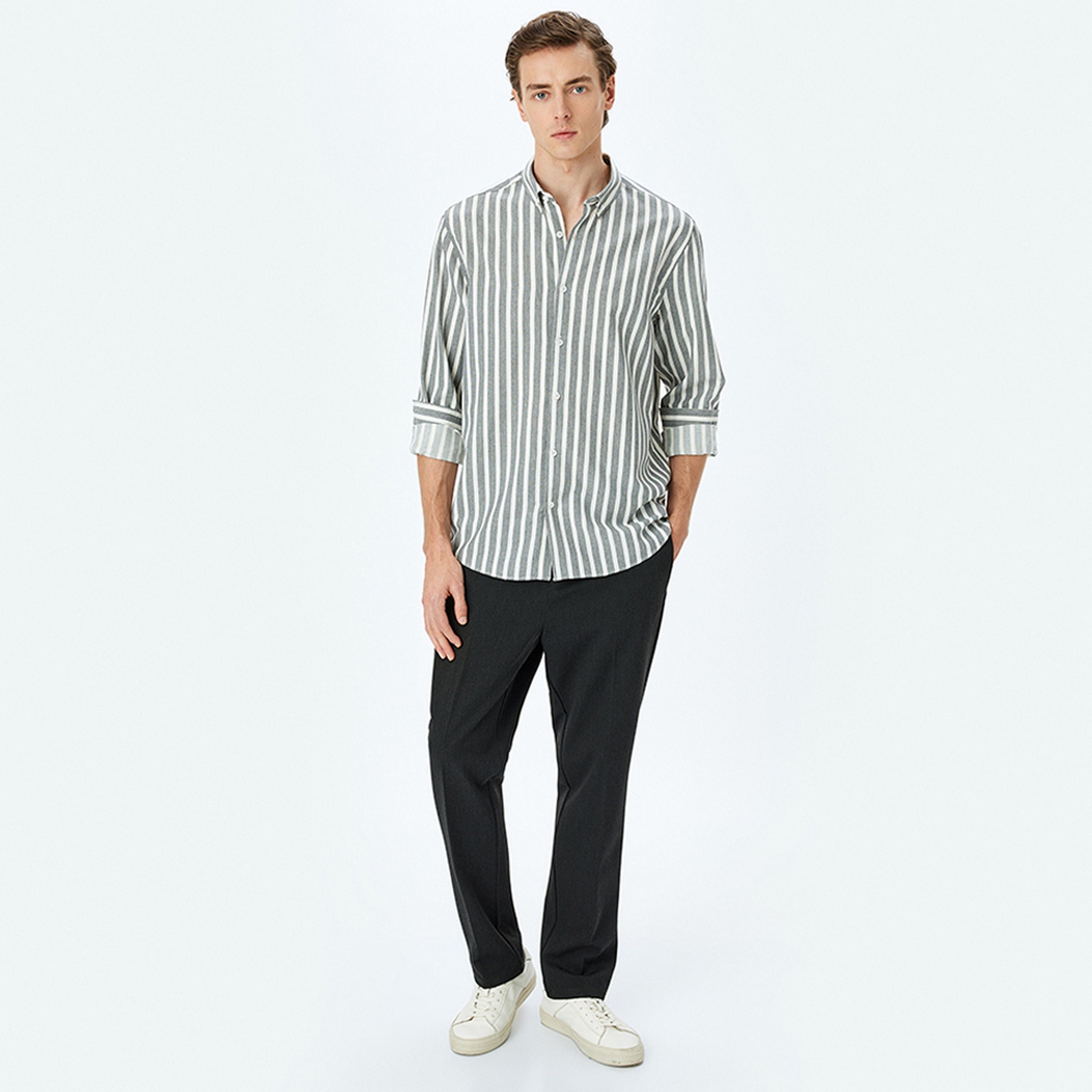 KOTON Slim Fit Striped Button-Down Collar Long Sleeves Men's Shirt-men-clothing-shirts-image-2