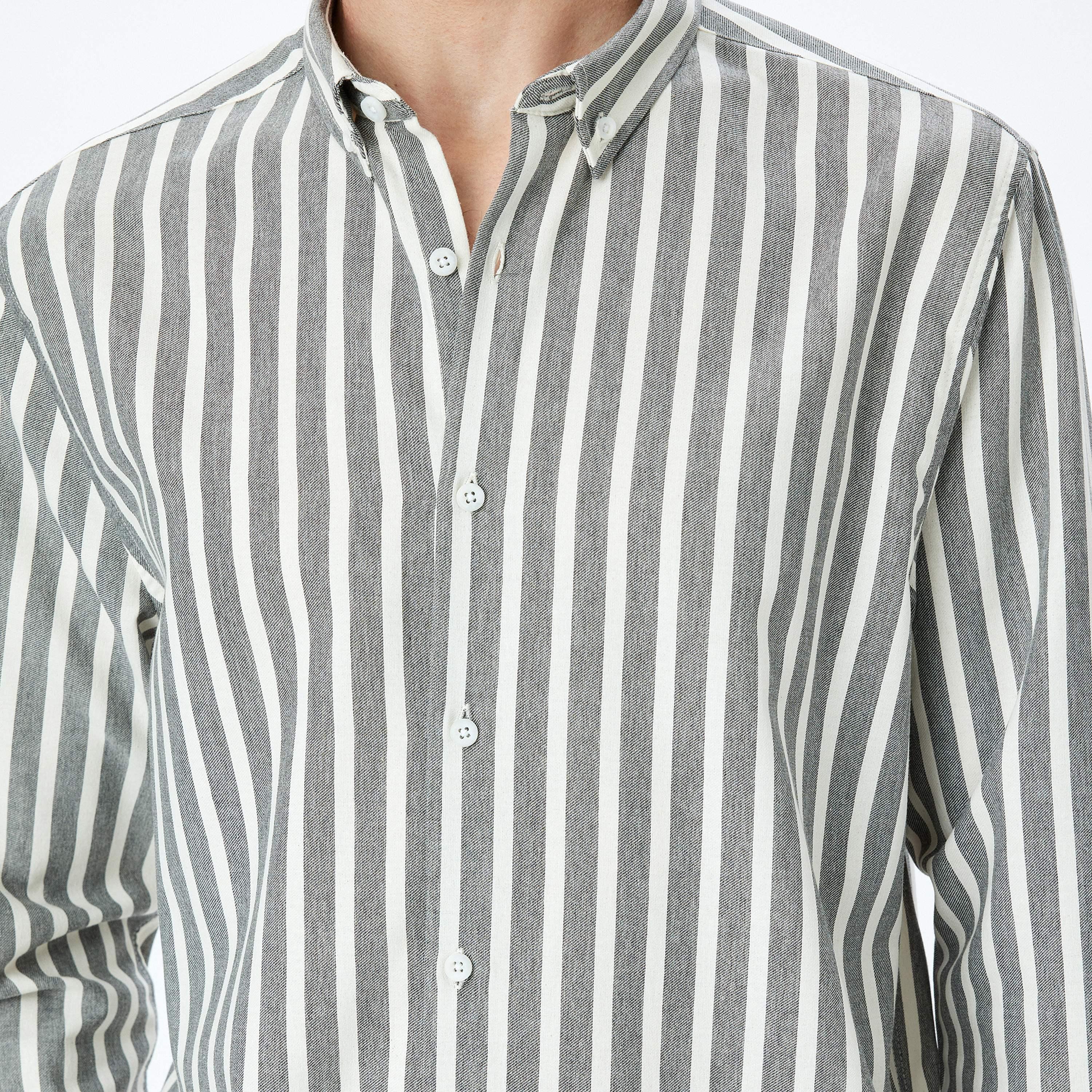 KOTON Slim Fit Striped Button-Down Collar Long Sleeves Men's Shirt-men-clothing-shirts-image-3