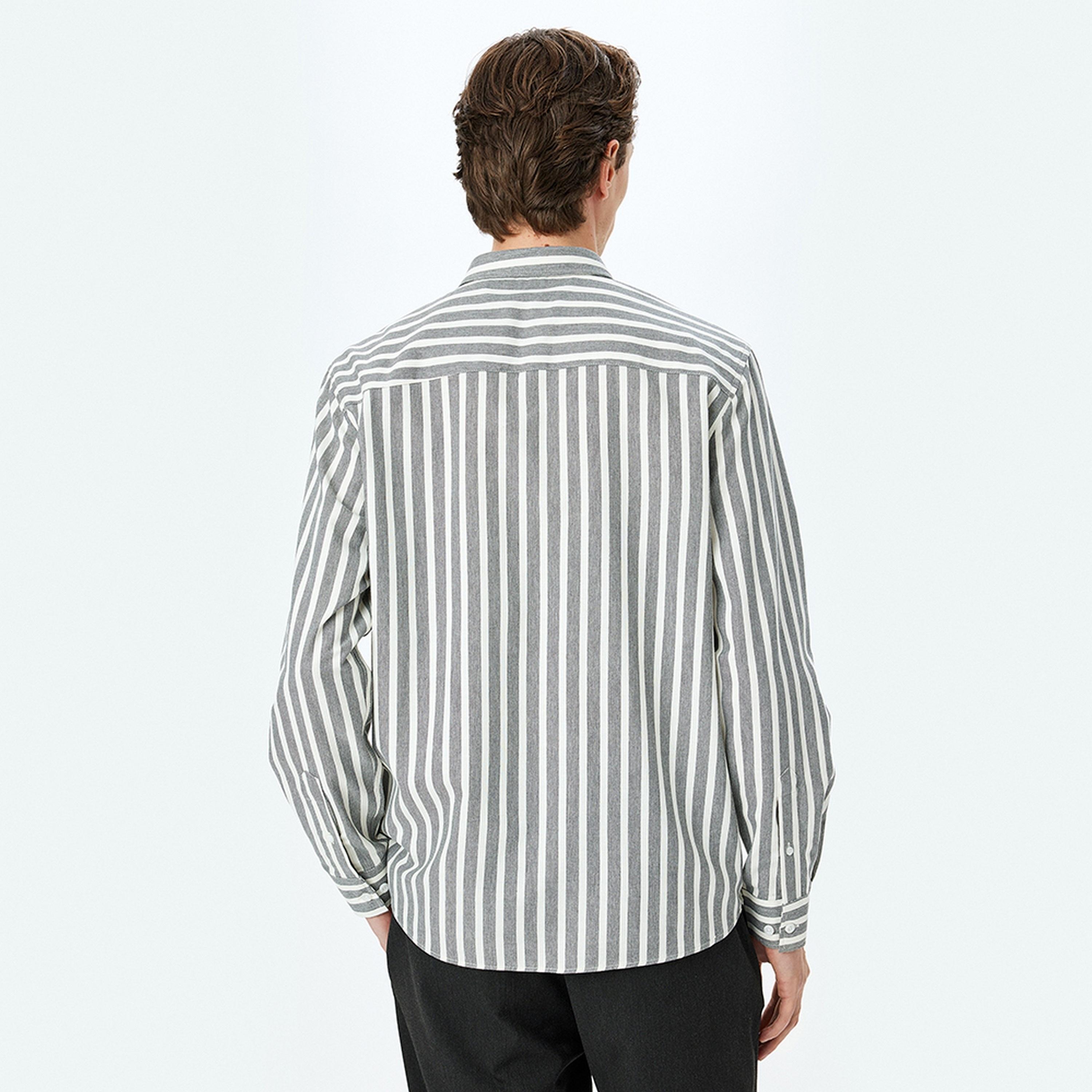 KOTON Slim Fit Striped Button-Down Collar Long Sleeves Men's Shirt-men-clothing-shirts-image-4